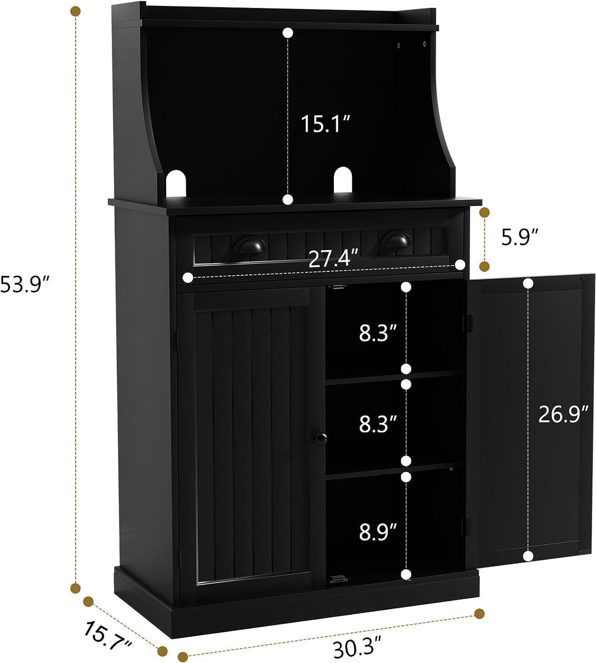 ARTPOWER 54" Kitchen Microwave Cabinet/Stand with Storage and Drawers, Pantry Storage Cabinet with Hutch & Adjustable Shelves for Kitchen, Dining Room, Living Room, Hallway in Black ARTPOWER