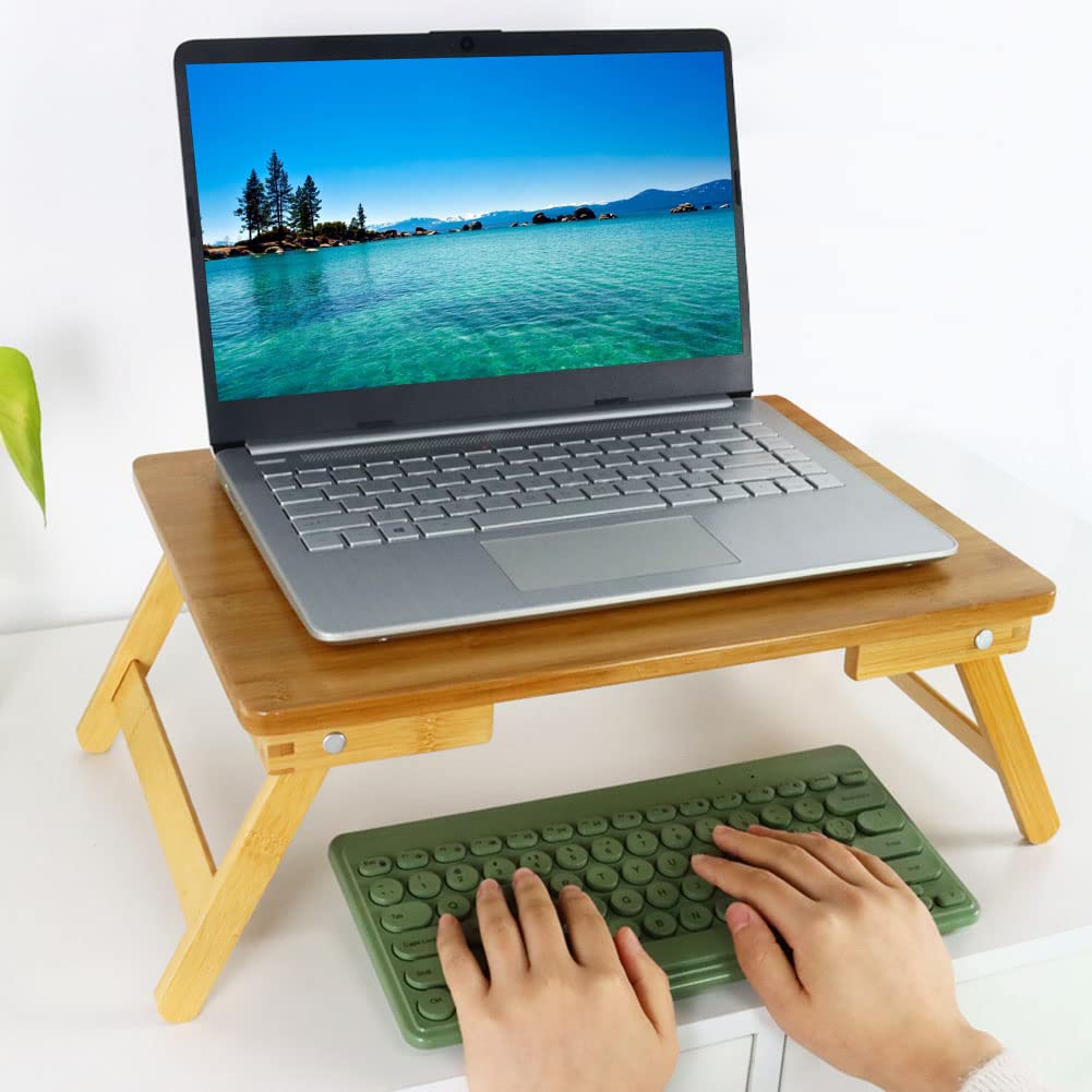 WKWKER 100% Bamboo Laptop Desk Flat Surface Lap Stand Table with Folding Legs Portable Table Bed Tray for Workstation Computer Writing Studio (Natural) WKWKER