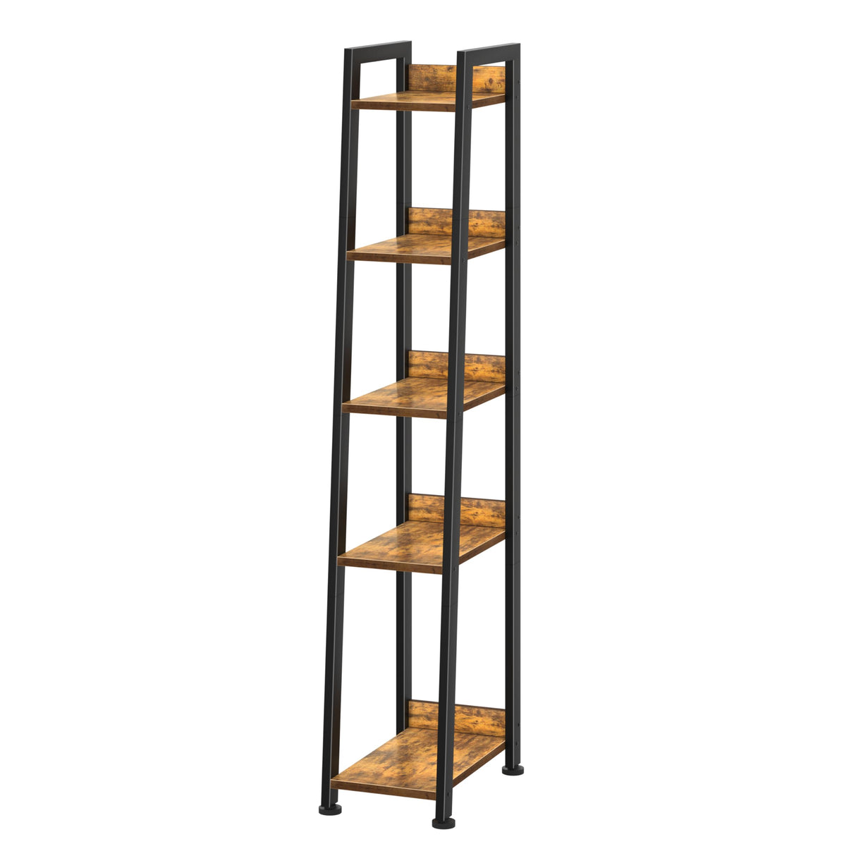 KLUVIS Narrow Ladder Shelf for Small Spaces - 5 Tier Thin Bookshelf Skinny Book Shelves Slim Bookshelves 60 inch Tall, Farmhouse Brown (02BN) KLUVIS