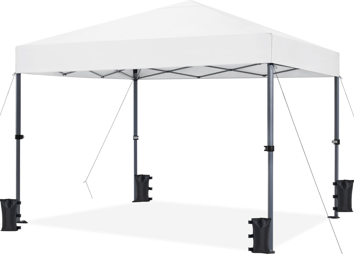 Yaheetech 10x10 1-Person Setup Pop Up Canopy Tent, Instant Portable Commercial Canopy Tent, Outdoor Gazebo with 1-Button Push, Wheeled Bag & 4 Sandbags for Home, Party & Outdoor Activities, White Yaheetech