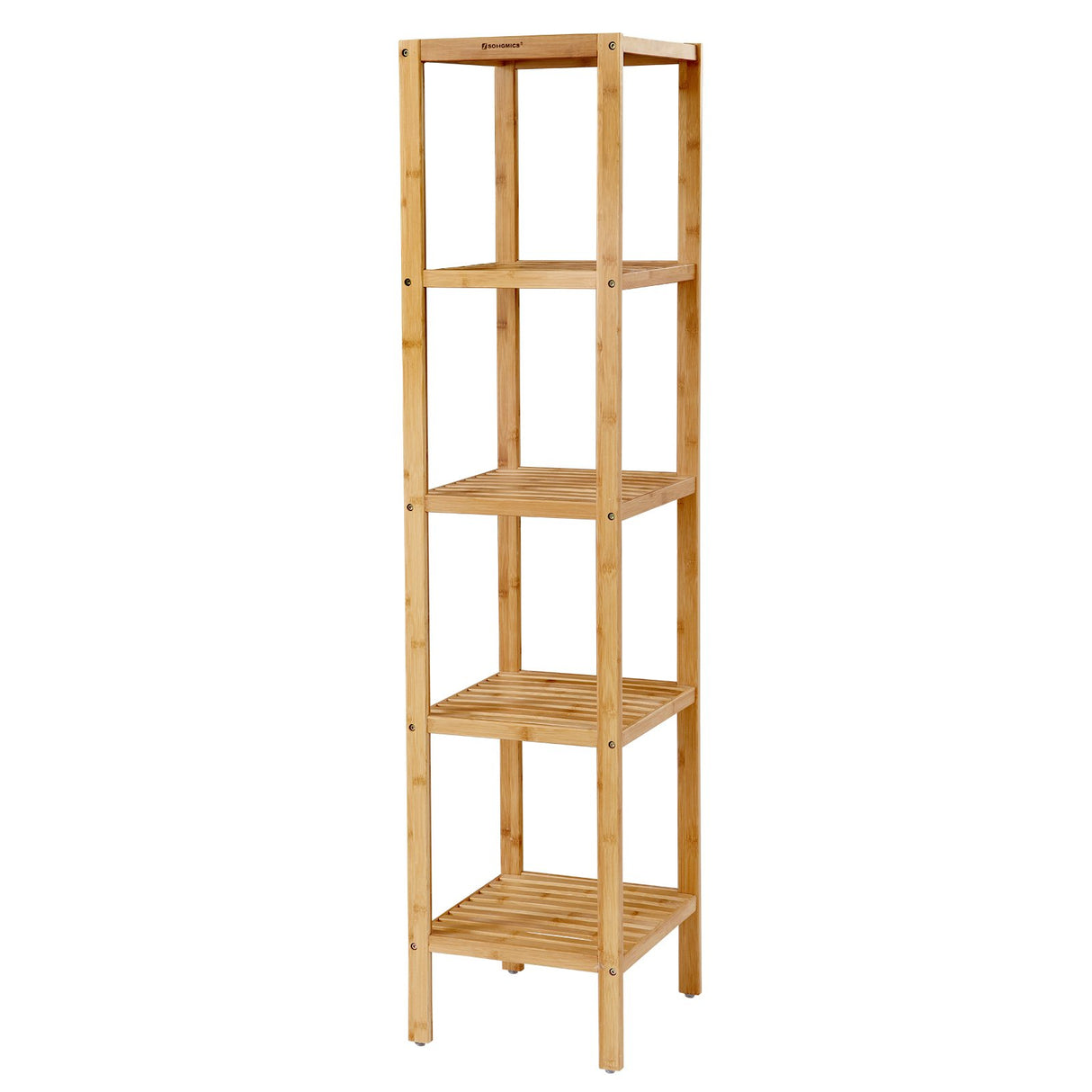 SONGMICS 5-Tier Bamboo Bathroom Shelf, Narrow Shelving Unit, Multifunctional Storage Rack, Corner Rack, for Kitchen, Living Room, Bedroom, Entryway, Bathroom, Natural UBCB55Y SONGMICS