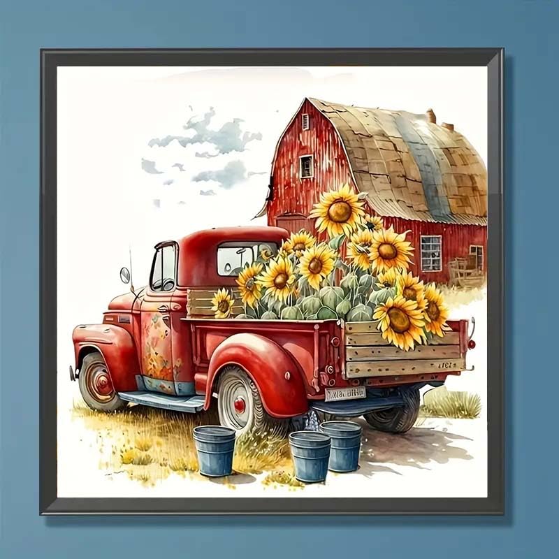 CXYQLC DIY 5D Diamond Painting Kits for Adults, Diamond Painting Full Drill Crystal Rhinestone Embroidery Craft Kits for Home Wall Decor Gifts 11.8x15.8inch(Farm Truck Flowers) CXYQLC