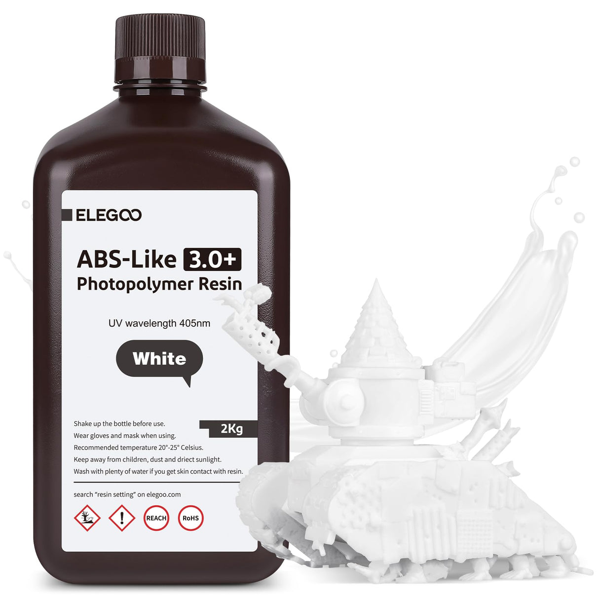 ELEGOO ABS-Like Resin 3.0 Plus, 3D Printer Resin with Low Viscosity and High Precision, 405nm Rapid UV-Curing Photopolymer Resin, 3D Resin for LCD/DLP 3D Printing, White 2000G ELEGOO