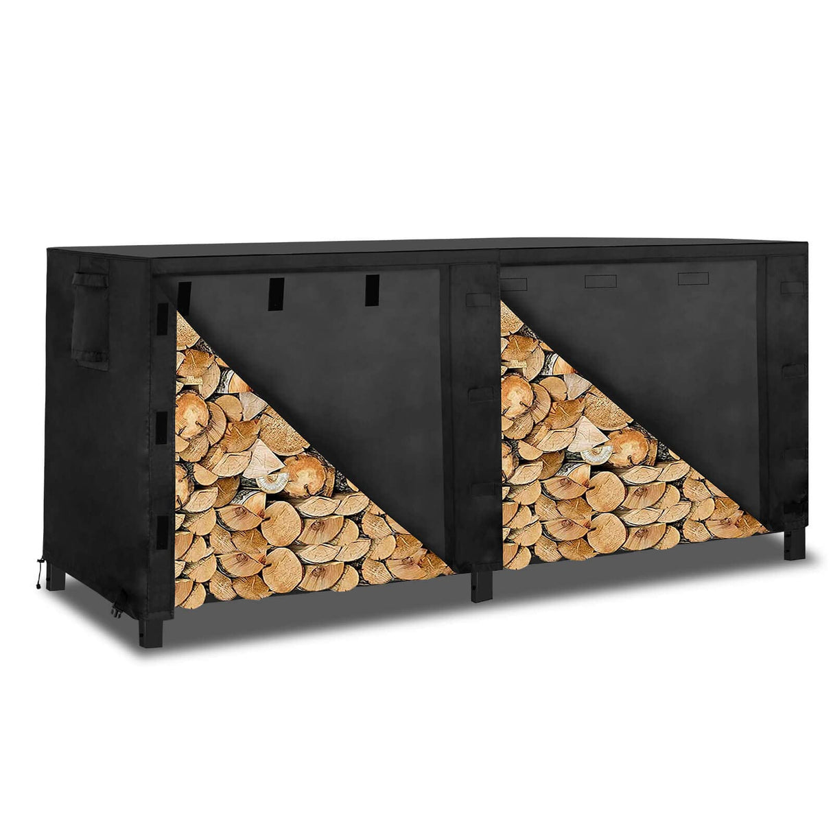OutdoorLines Outdoor Firewood Rack Cover, Waterproof Wood Rack Covers, Firewood Log Storage Covering for Patio Logs Holder, 8FT Wood Holder Cover, Black, 420D Oxford Fabric (Only Cover, No Rack) OutdoorLines