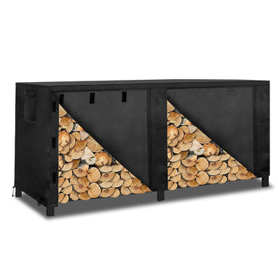 OutdoorLines Outdoor Firewood Rack Cover, Waterproof Wood Rack Covers, Firewood Log Storage Covering for Patio Logs Holder, 8FT Wood Holder Cover, Black, 420D Oxford Fabric (Only Cover, No Rack)