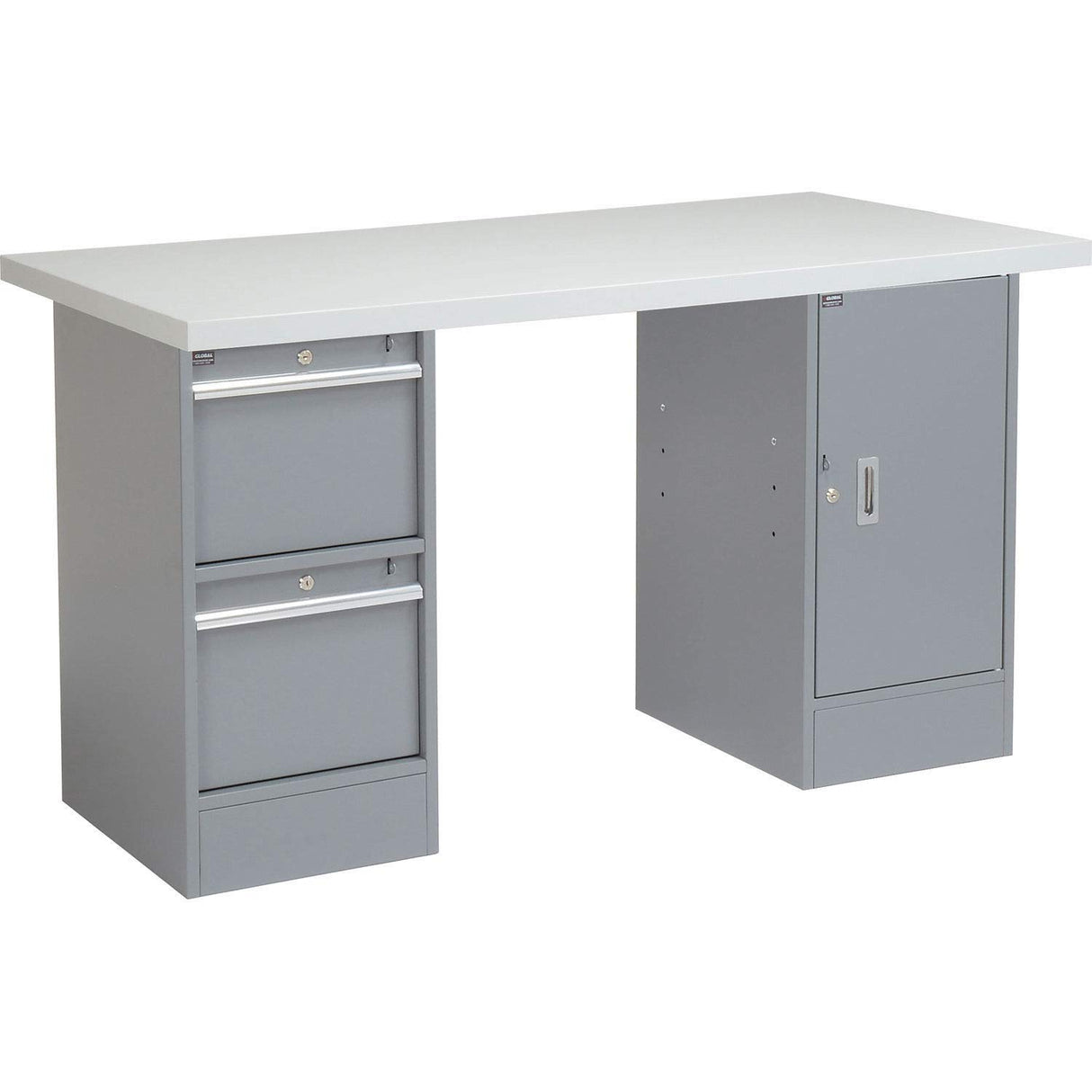 Global Industrial 60" W x 30" D Workbench, 1-3/4" Laminate Square Edge Top, 2 Drawer/Cabinet Global Industrial
