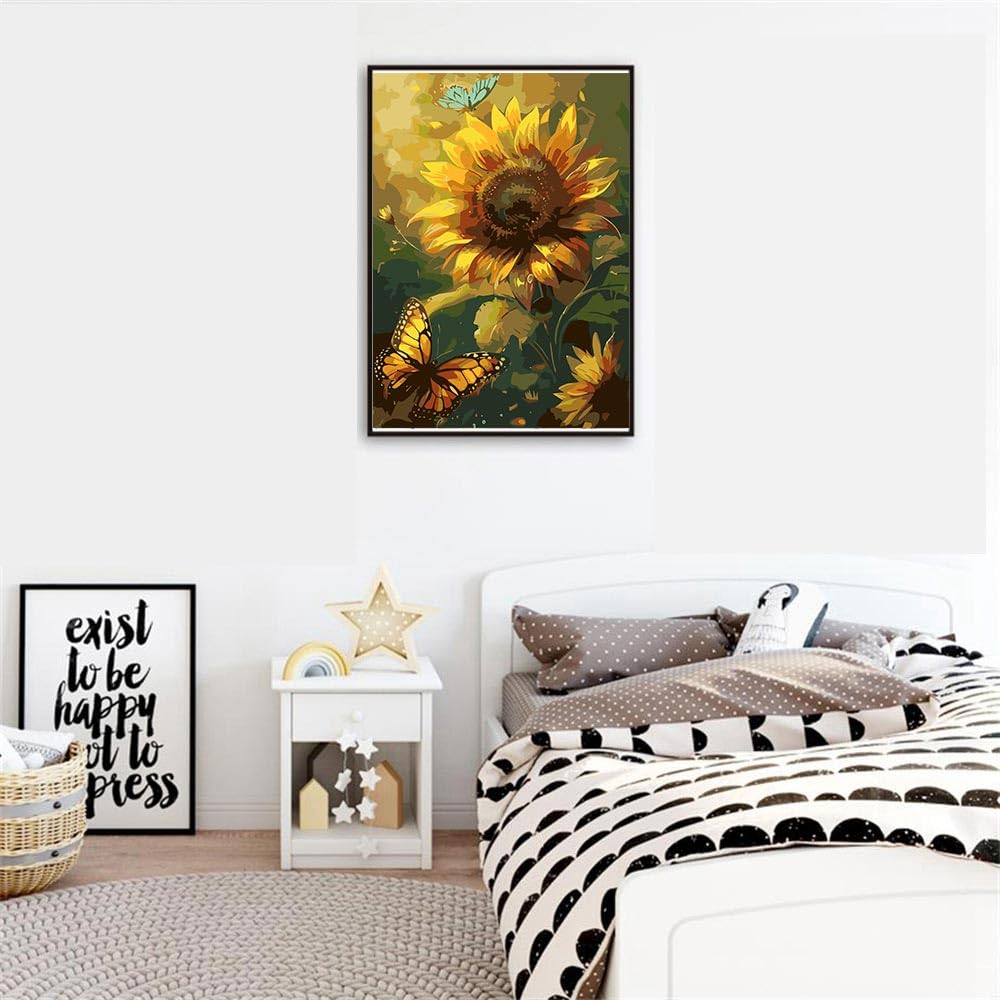AALBLAC Paint by Numbers Kit for Adults Beginner,Sunflower Paint by Number for Adults Canvas,Acrylic Easy Butterfly Paint by Number,DIY Flowers Painting by Numbers for Gift Home Wall Decor 16x20 Inch AALBLAC
