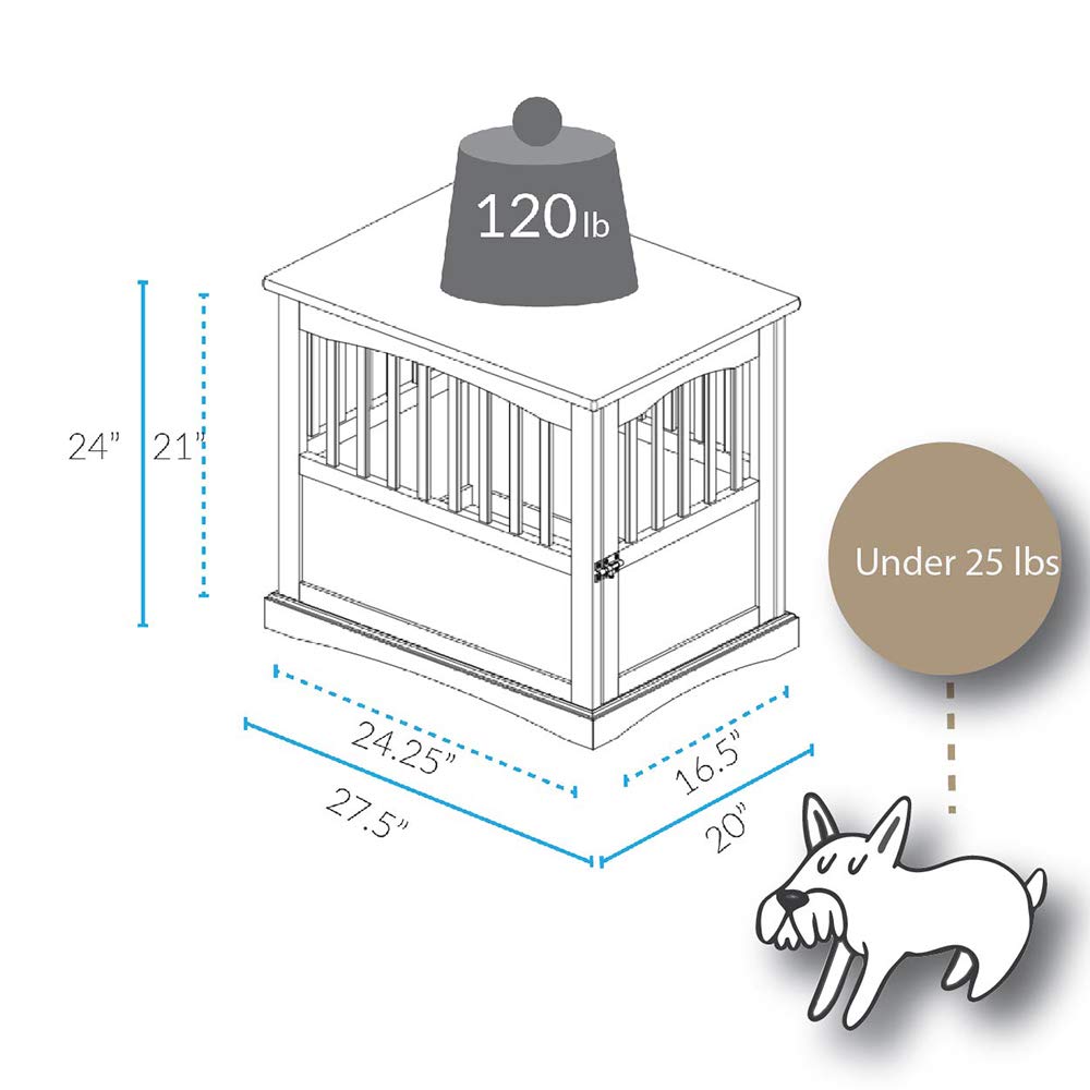 Casual Home Wooden Decorative Indoor Kennel Dog Crate End Table Night Stand Furniture with Lockable Gate for Medium Pets Up to 25 Pounds, White Casual Home