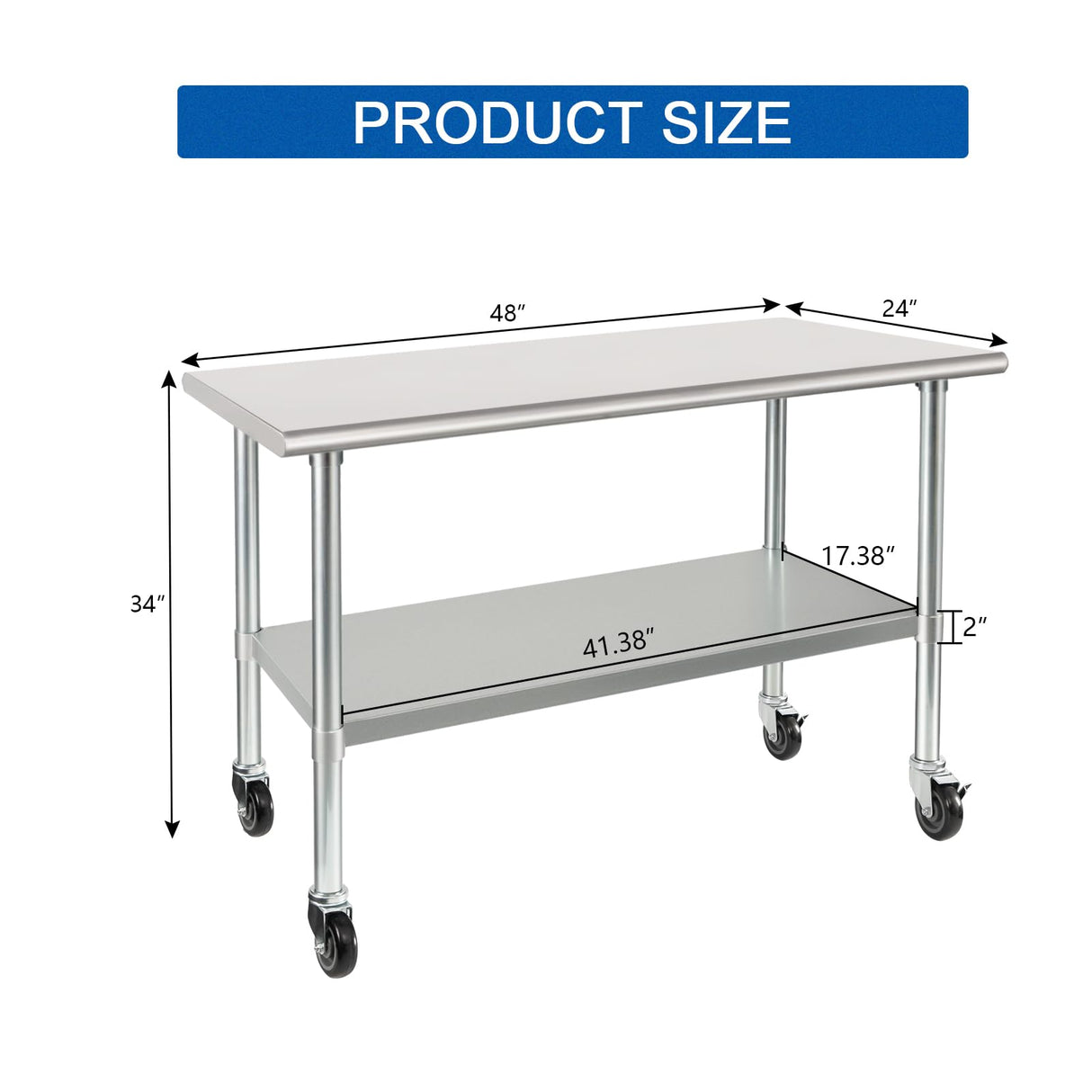 HARDURA Stainless Steel Table with Wheels 24 x 48 Inches Casters NSF Heavy Duty Commercial Work & Prep Table with Undershelf and Galvanized Legs for Restaurant Kitchen Bar and Hotel Garage HARDURA Restaurant Equipment