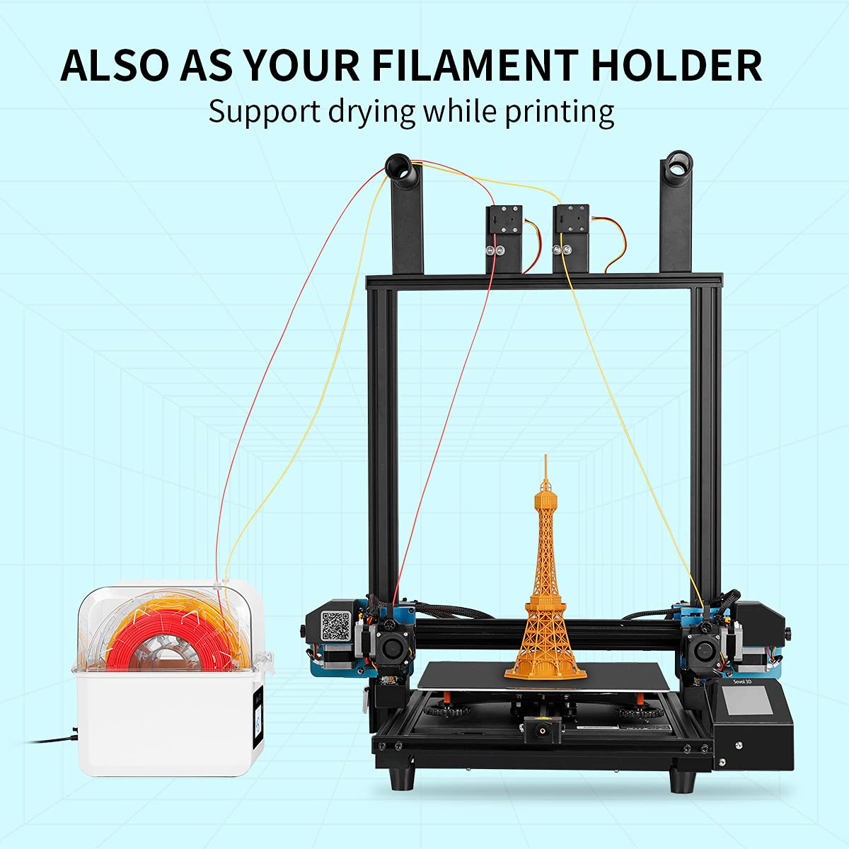 Sovol Filament Dryer 2024, SH01 Filament Dehydrator 3D Printer Spool Holder with Upgraded Fan, Dry Box for Keeping Filament Dry, Compatible with 1.75mm, 2.85mm Filament & PLA PETG TPU ABS Sovol