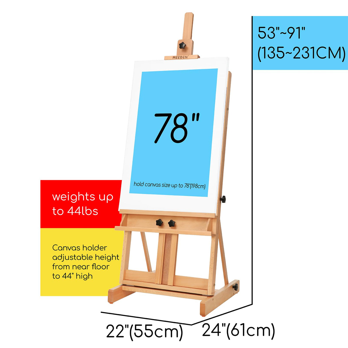 MEEDEN Large H-Frame Easel, Easel Stand for Painting, Painting Easels, Easel Stand for Display, Solid Beechwood Wooden Easels for Painting Canvas, Holds Canvases Up to 78", Natural Color MEEDEN