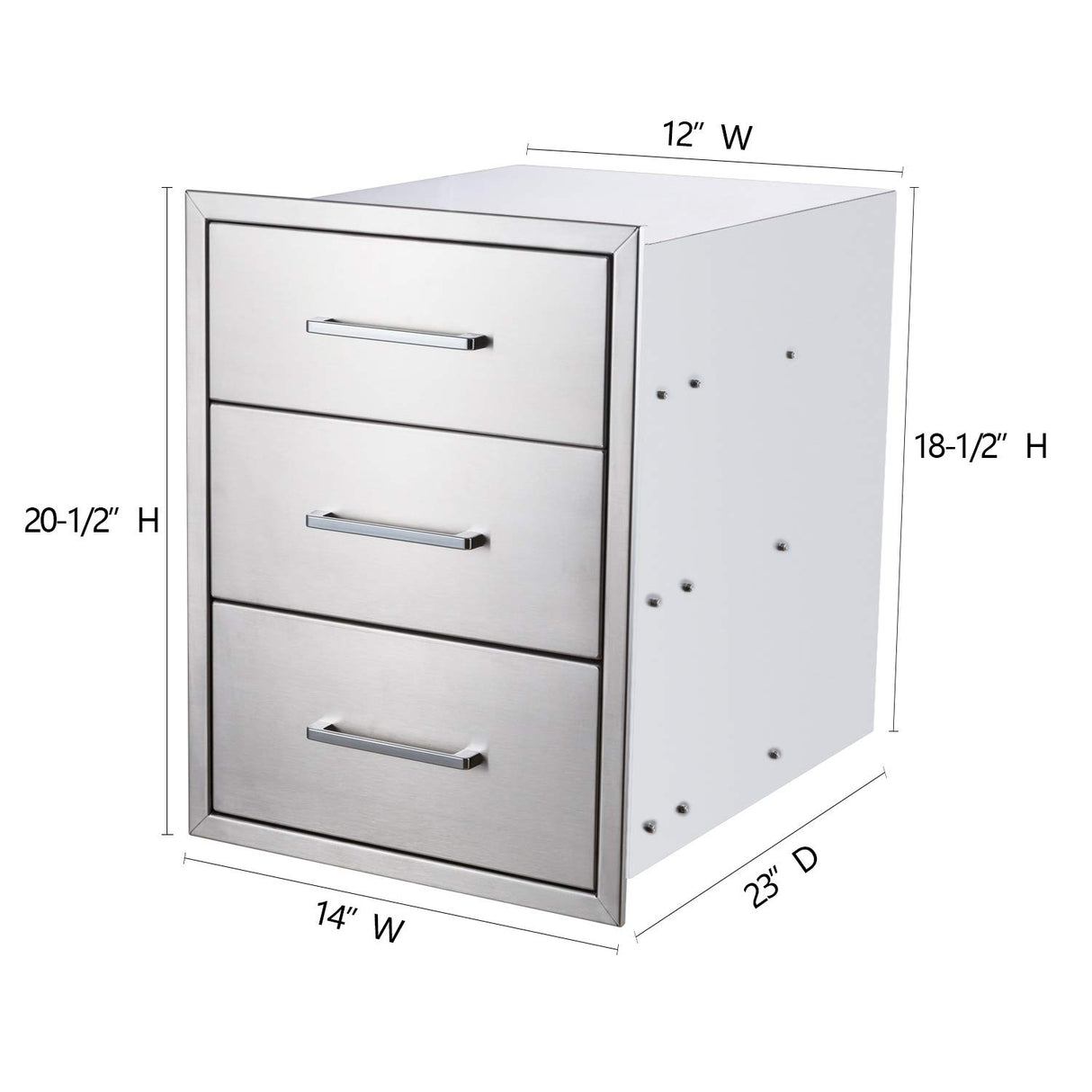 yuxiangBBQ Outdoor Kitchen Drawers Stainless Steel 3-Drawer BBQ Drawer 14" W x 20.5" H x 23" D Enclosed Built-in Drawer Flush Mount for Outdoor Kitchens & BBQ Islands yuxiangBBQ