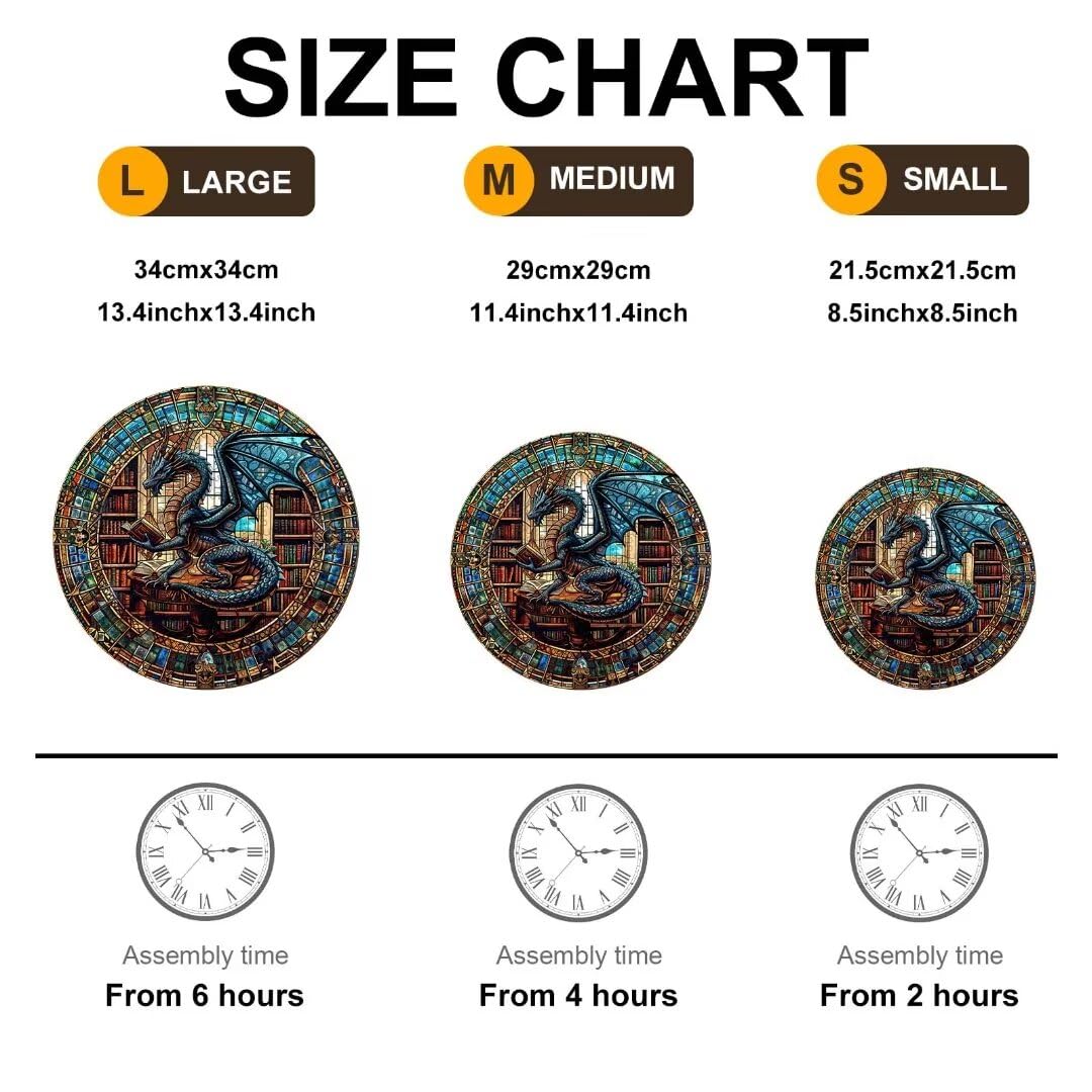 Jollitot Wooden Puzzles Adults, Dragon Library Puzzle 300 Pieces, Unique Animal Shaped Wood Challenging Jigsaw Puzzles Gifts for Adults, 13.4x13.3in Jollitot
