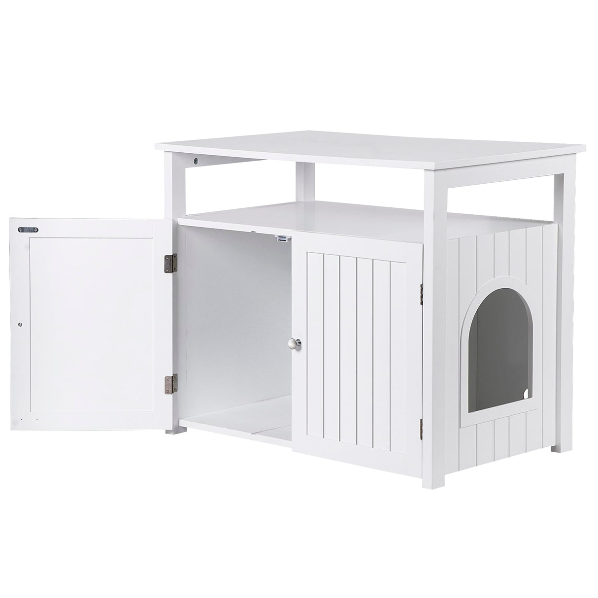 Cat Litter Box Enclosure with Storage Shelf Hidden Litter Box Furniture Indoor Cat Washroom Wooden Cat House Table Nightstand Pet Republic