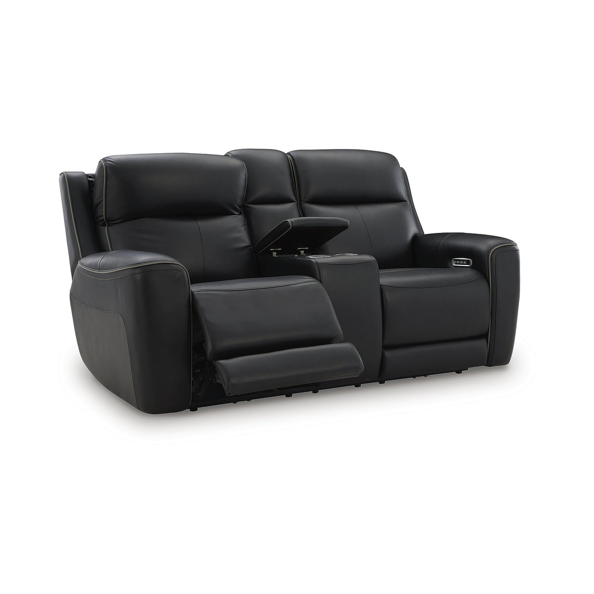 Signature Design by Ashley 5Z-Dreamlight Modern Leather Match Power Reclining Loveseat with Console, Adjustable Headrest and USB Charging, Black Signature Design by Ashley
