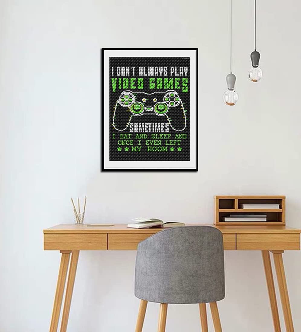 DIY Diamond Painting Kits Funny Video Games Gamer Saying Diamond Art for Adults Kids, Full Round Drill Paint by Numbers Arts Pictures for Home Wall Decor Gifts 12X16 inch DVWIVGY