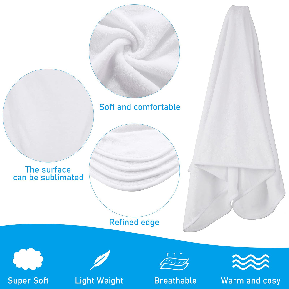 Nuanchu 4 Piece Baby Sublimation Blanket Blanks 31 x 47'' White Sublimation Throw Blanket Customized Soft Flannel Blanket Lightweight Bed Travel Blanket Heat Press Bedroom Dorm Nuanchu