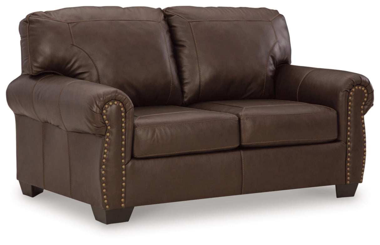 Signature Design by Ashley Colleton Classic Leather Match Loveseat with Nailheads, Dark Brown Signature Design by Ashley