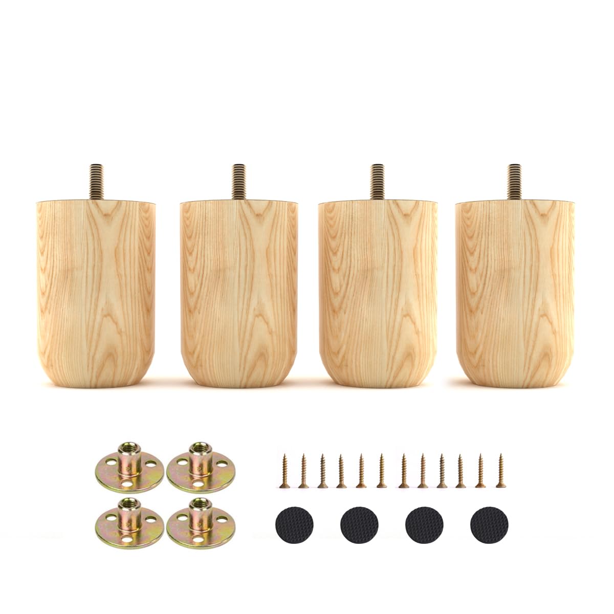 3 Inches Round Solid Wood Furniture Legs Set of 4 - Wooden Replacement Feet for Couch -Sofa Couch Chair Ottoman Bench Armchair Dresser Table Risers Parts Loveseat Coffee Table Cabinet WoodArtSupply
