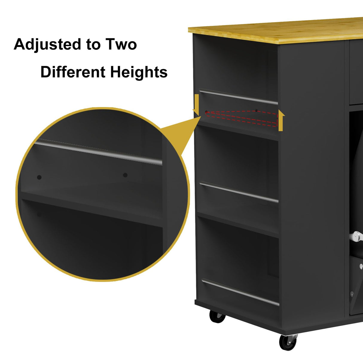 HQZX Rolling Kitchen Island with Trash Can Storage, Portable Kitchen Island on Wheels with Towel Rack & Spice Rack, Tilt Out Trash Can Cabinet with Drawer, Mobile Kitchen Island Cart for Kitchen Black HQZX