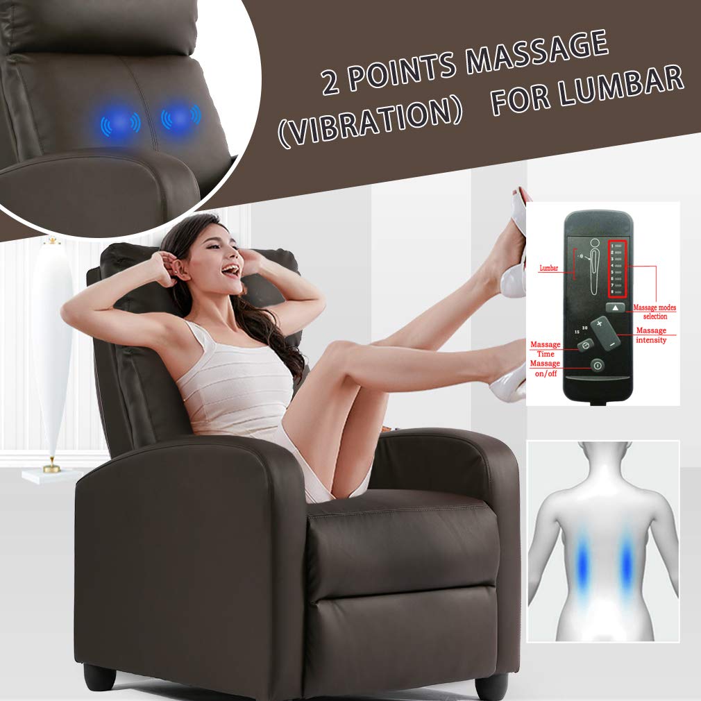 BestMassage | Recliner Chair | with 2 Point Massage Function | Pu Brown | with Lumbar Support, Adjustable Push Back, Footrest & Padded Seat | Easy Assembly | for Living Room, Home Theatre BestMassage