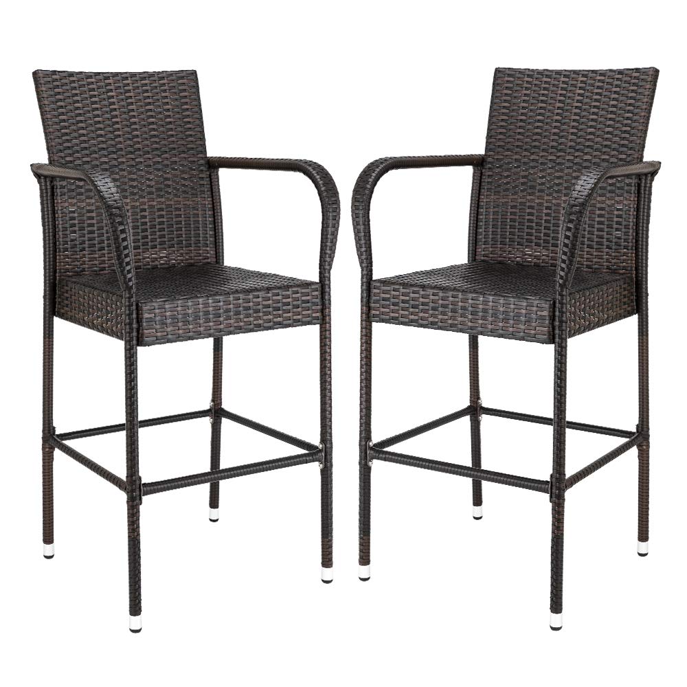 VINGLI Wicker Bar Stools Outdoor Set of 2, Outdoor Bar Height Chairs, Patio Furniture Bar Stools Wicker for Garden Pool Lawn Backyard VINGLI