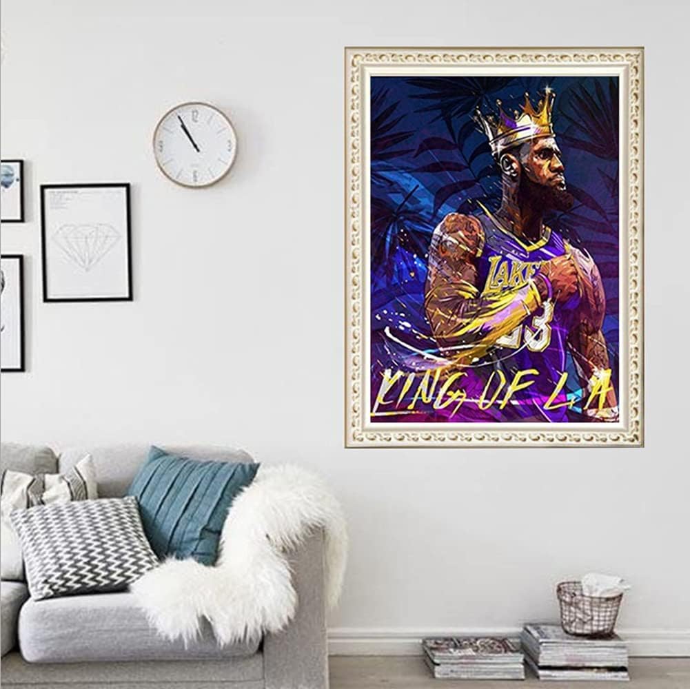F-CANLAN Round Full Drill Diamond Painting Kit, 5D DIY Basketball King Diamond Painting with Gem Basketball Enthusiast Diamond Dots Arts Crafts Set for Adult Children Room Decor (12X16 inches) F-CANLAN