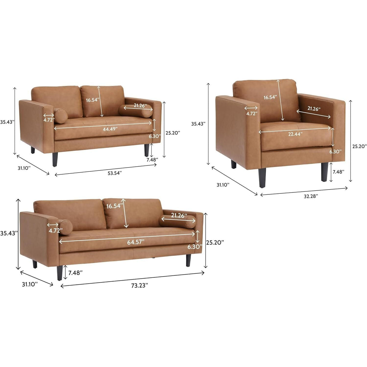 Naomi Home Genuine Leather Upholstered Sofa Set - Revel in Exquisite Leather Opulence - Unparalleled Luxury Mid-Century Leather Chair/Loveseat/Sofa Tan Naomi Home