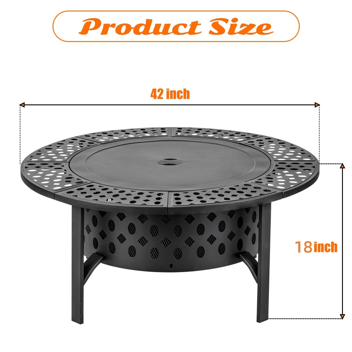 OutVue 42 Inch Fire Pit with 2 Grills, Extra Large Wood Burning Fire Pits for Outside with Lid & Poker, Heavy Duty Firepit,BBQ& Outdoor Fire Pit & Round Metal Table 3 in 1 for Patio, Picnic, Party OutVue
