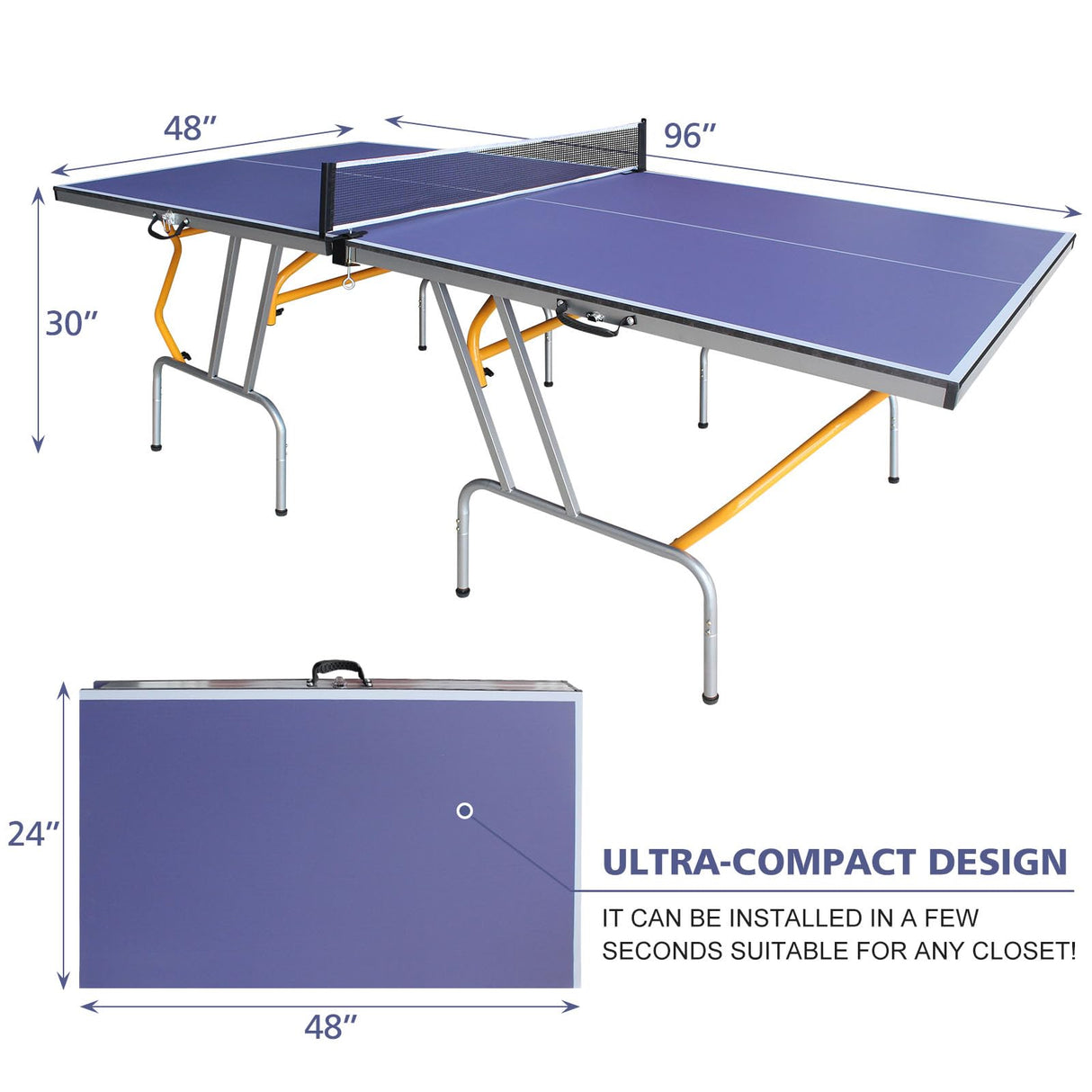 Generic Table Tennis Table, 8Ft Foldable & Portable Ping Pong Table Set with 2 Table Tennis Paddles, 3 Balls and Net for Indoor Outdoor Game Generic