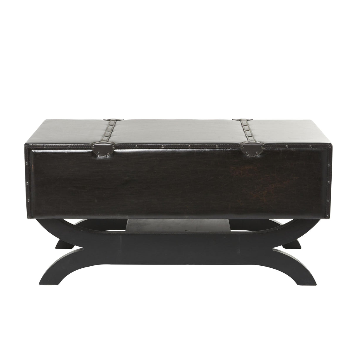Deco 79 Faux Leather Living Room Coffee Table Vintage Faux Leather 2 Drawer Table with Curved Style Leg Stand, Center Table 40" x 19" x 21", Brown Deco 79
