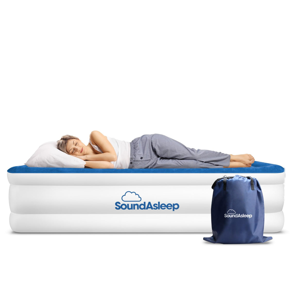 SoundAsleep Dream Series Luxury Air Mattress with ComfortCoil Technology & Built-in High Capacity Pump for Home & Camping- Double Height, Adjustable, Inflatable Blow Up, Portable - Queen Size SoundAsleep Products