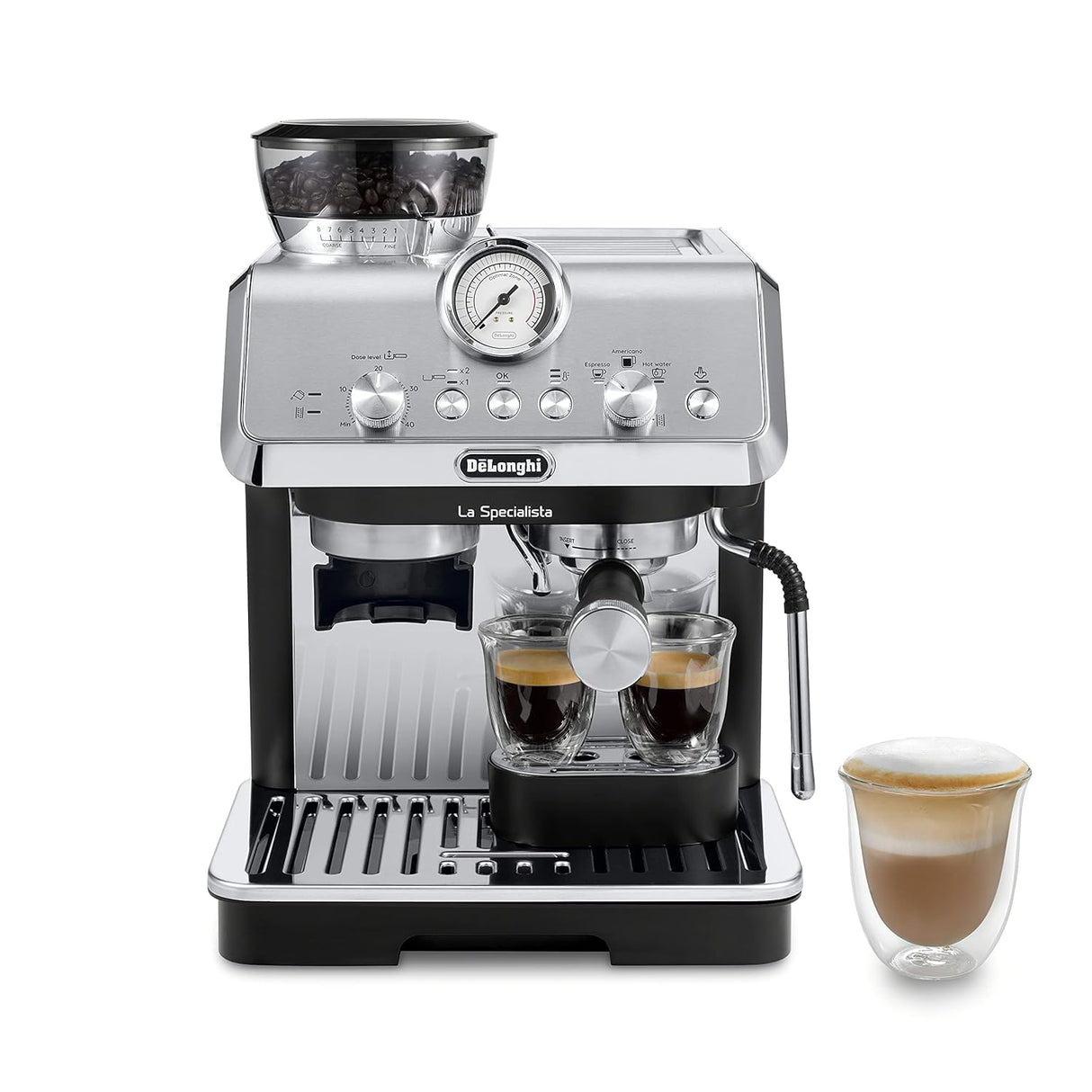 De'Longhi La Specialista Espresso Machine with Grinder, Milk Frother, 1450W, Barista Kit - Bean to Cup Coffee & Cappuccino Maker,Stainless Steel, Black De'Longhi