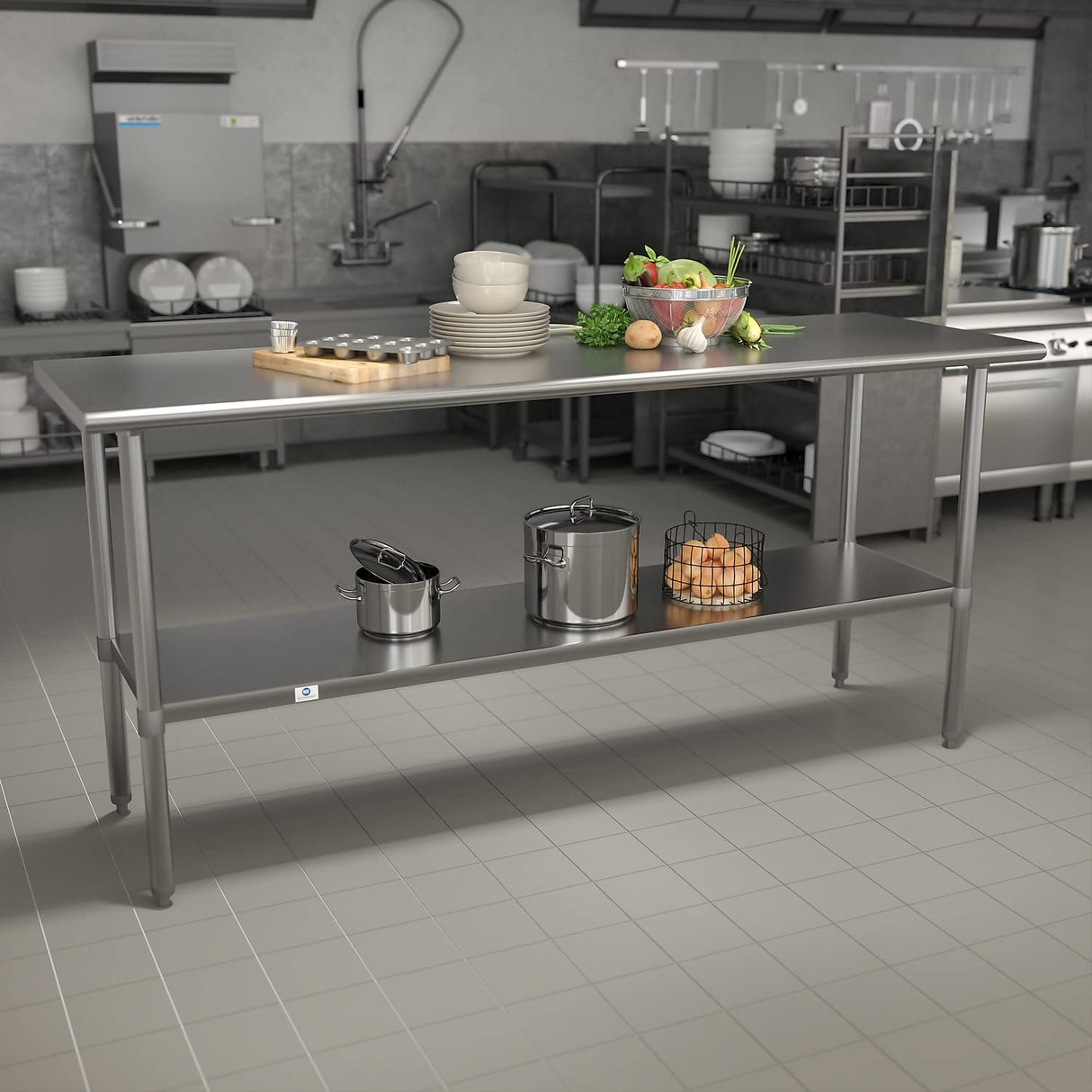 Flash Furniture Reader NSF Certified Stainless Steel Kitchen Prep and Work Table, Commercial Work Table with Undershelf Storage, 72" W x 30" D x Flash Furniture