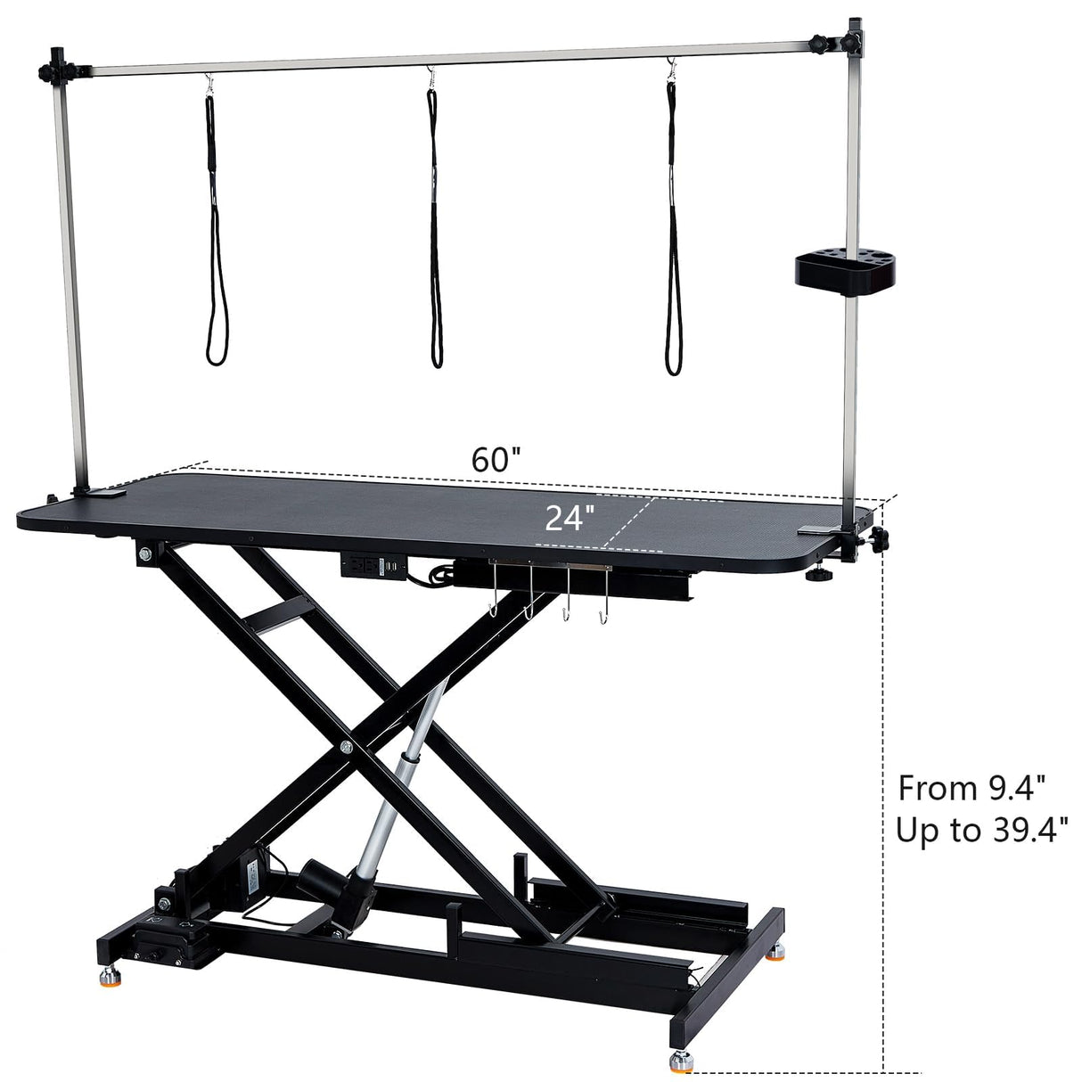 60" Electric Dog Grooming Table, Heavy Duty X-Lift Structural Hydraulic Max Load 350Lbs Professional Pet Grooming Table for Dogs & Cats with Adjustable Overhead Arm, Noose Height Range 9.4''-39.4'' PeakPursuit