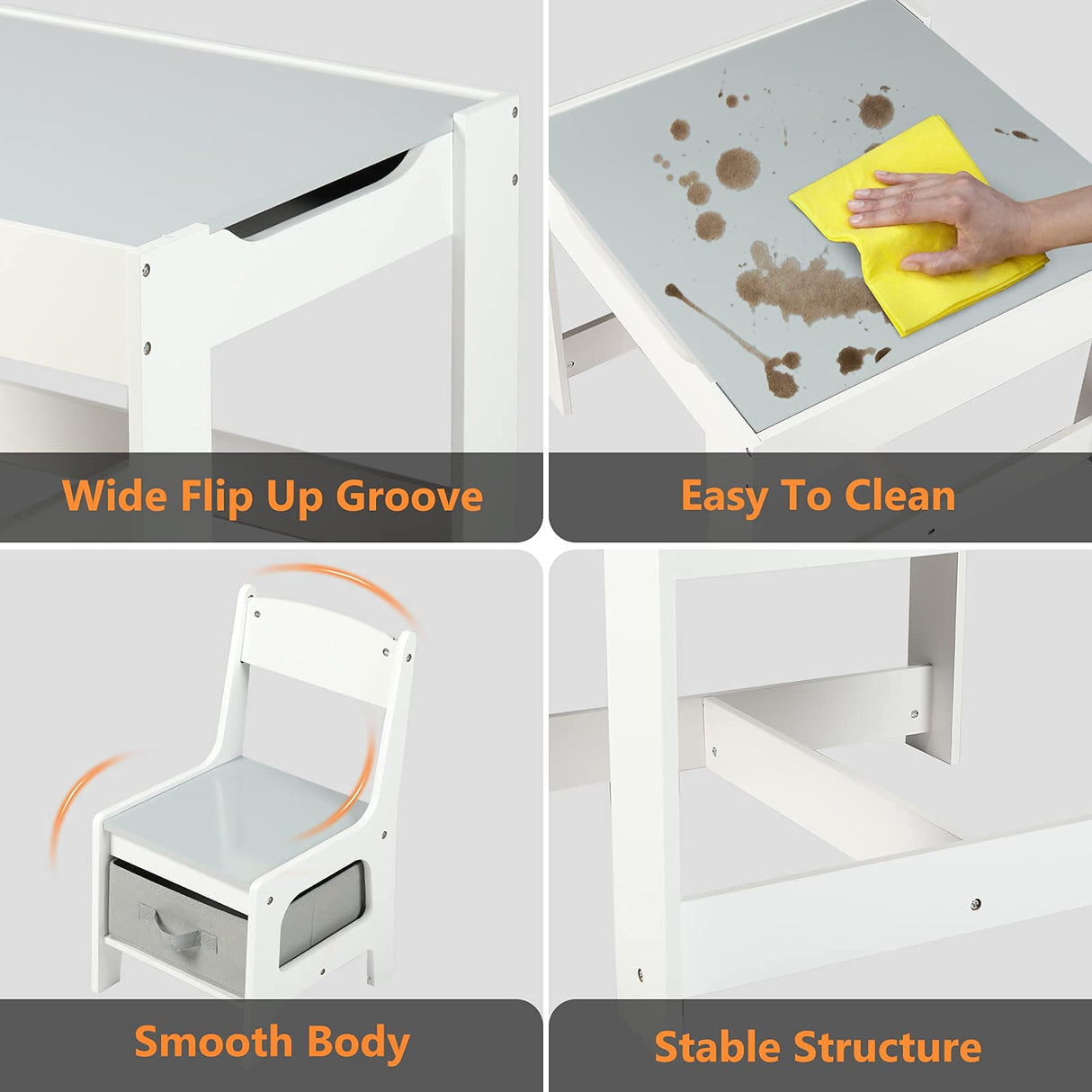 Kinder King Kids Wood Table & 2 Chairs Set, 3 in 1 Children Activity Table w/Storage, Removable Tabletop, Blackboard, 3-Piece Toddler Furniture Set for Art, Crafts, Drawing, Reading, Playroom, Grey Kinder King