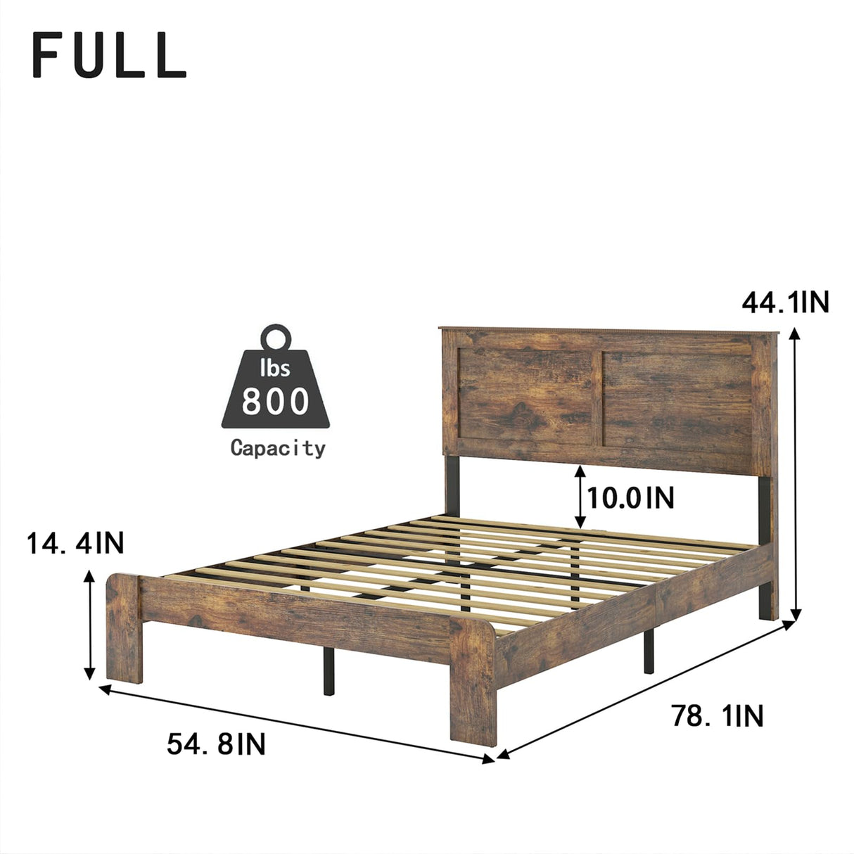 YHJIV Wood Full Bed Frame with Headboard, Rustic Platform Bed Frame with 12 Wood Slats Support, No Box Spring Needed (Vintage Brown, Full) YHJIV