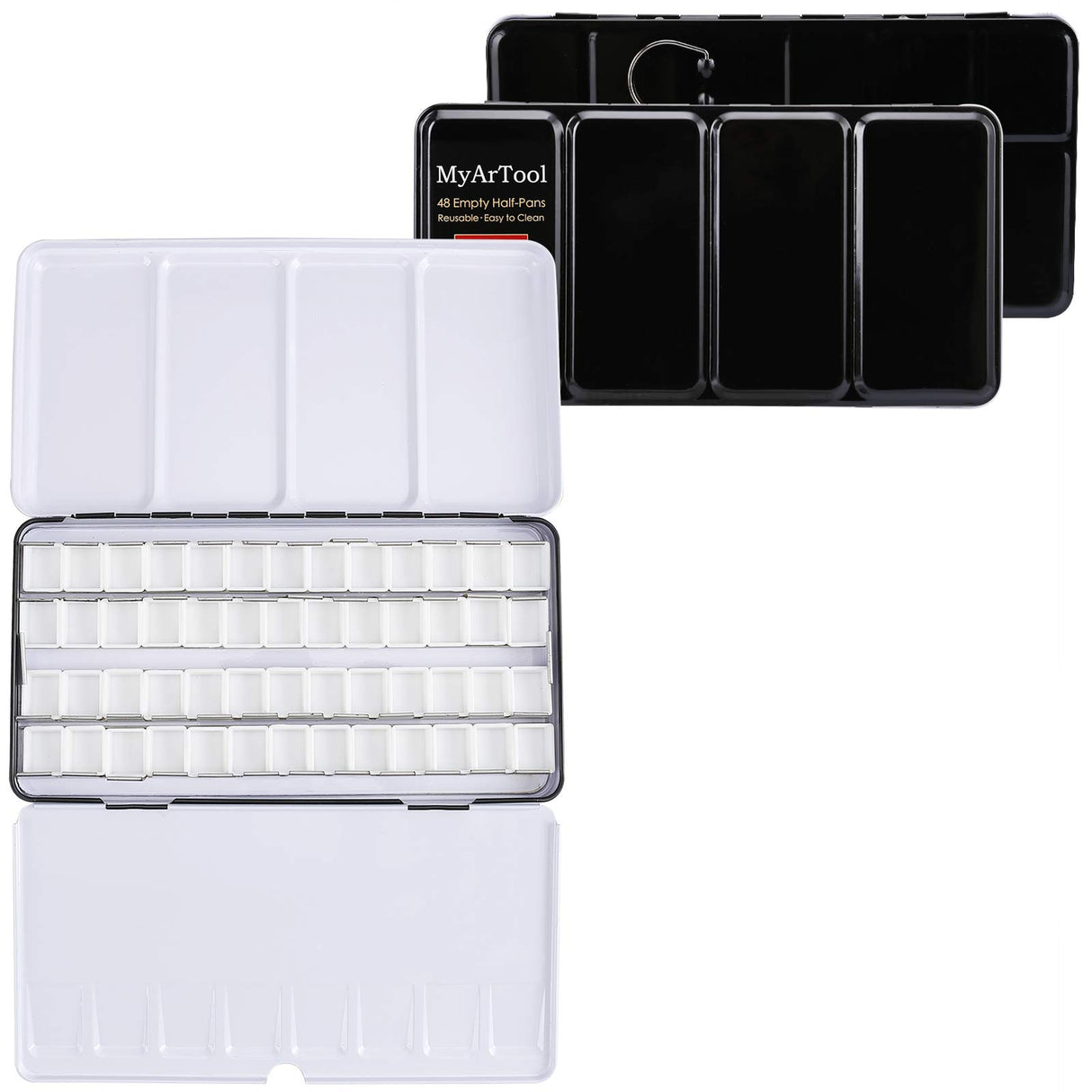 MYARTOOL Metal Tin Paint Case, Fold-Out Palette Holds 48 Half Pans, Travel Palette, Acrylic and Watercolor MYARTOOL