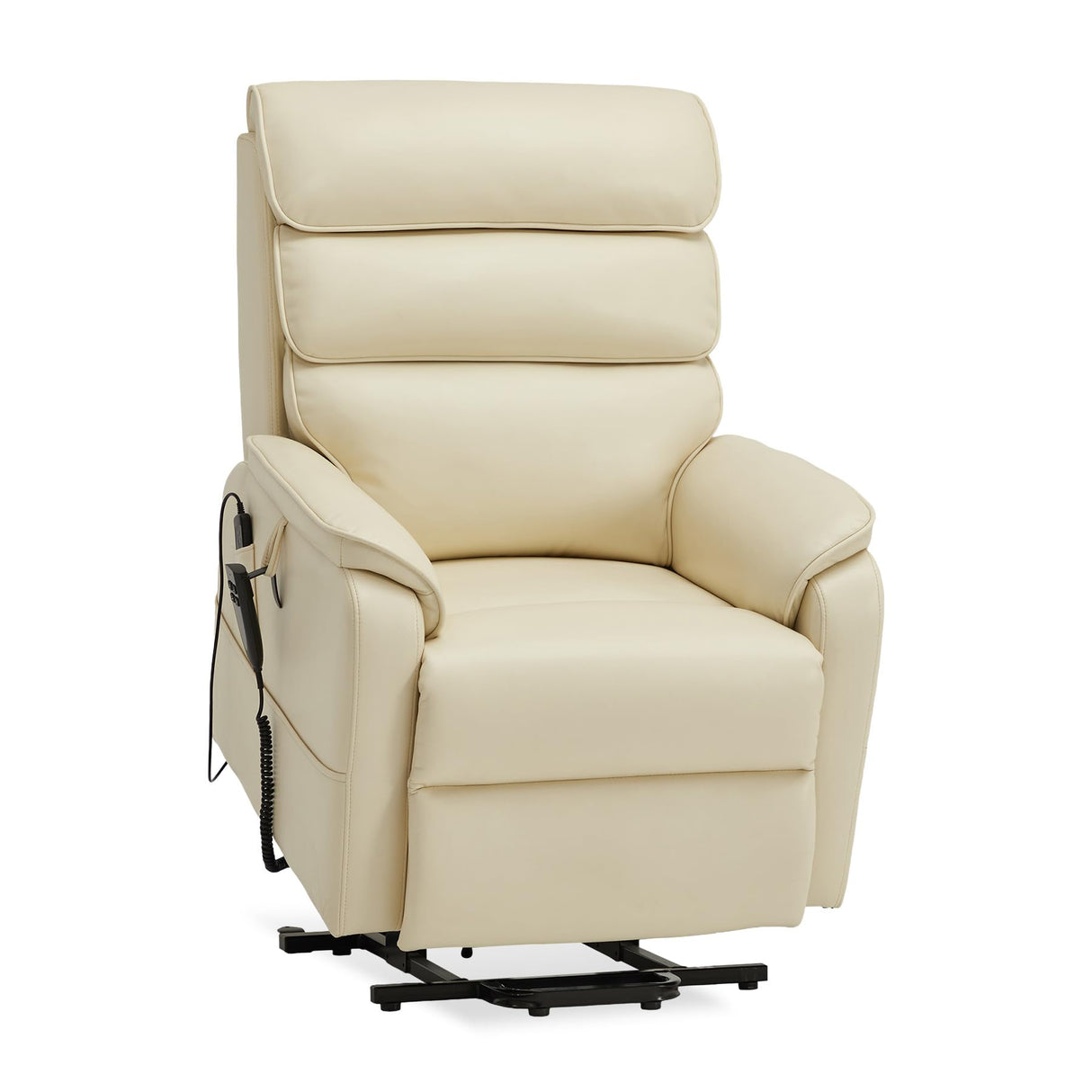 DYNOX 350 LBS Power Lift Recliner Chair for Elderly, Medium Size Dual Motor Lay Flat Infinite Positions Recliner with Heat & Massage(9188,Faux Leather,Cream) DYNOX