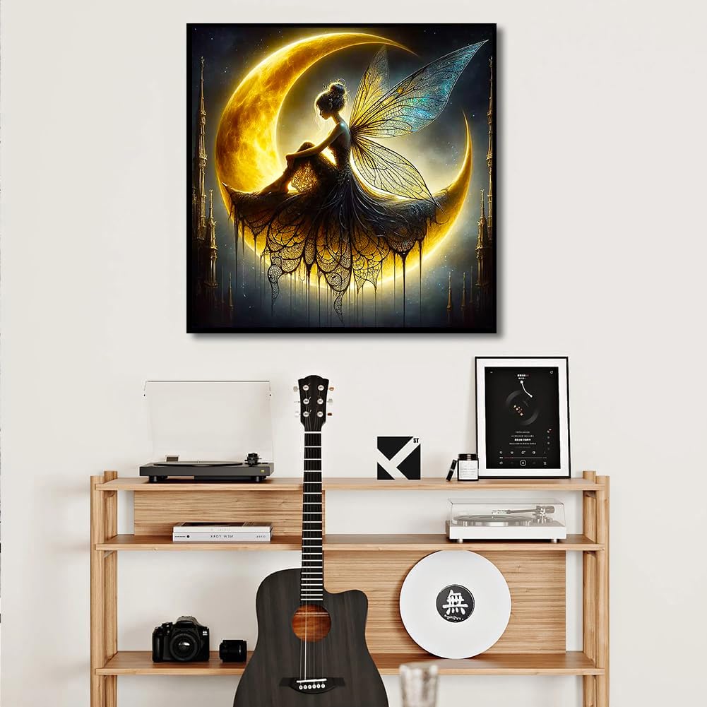 igoodom Diamond Art Kits for Adults, Fairy Diamond Painting Kit, Full Drill Round Moon Diamond Art Kits, DIY Gem Art and Crafts for Home Wall Decor Gift 14x14inch igoodom
