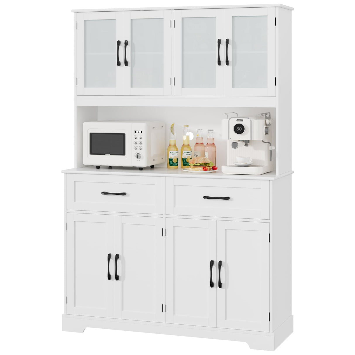 BOTLOG Kitchen Pantry Storage Cabinet, 71" Large Buffet Cabinet with Hutch, Drawers, Tall Kitchen Hutch Cabinet with Microwave Stand for Dining Room, White BOTLOG