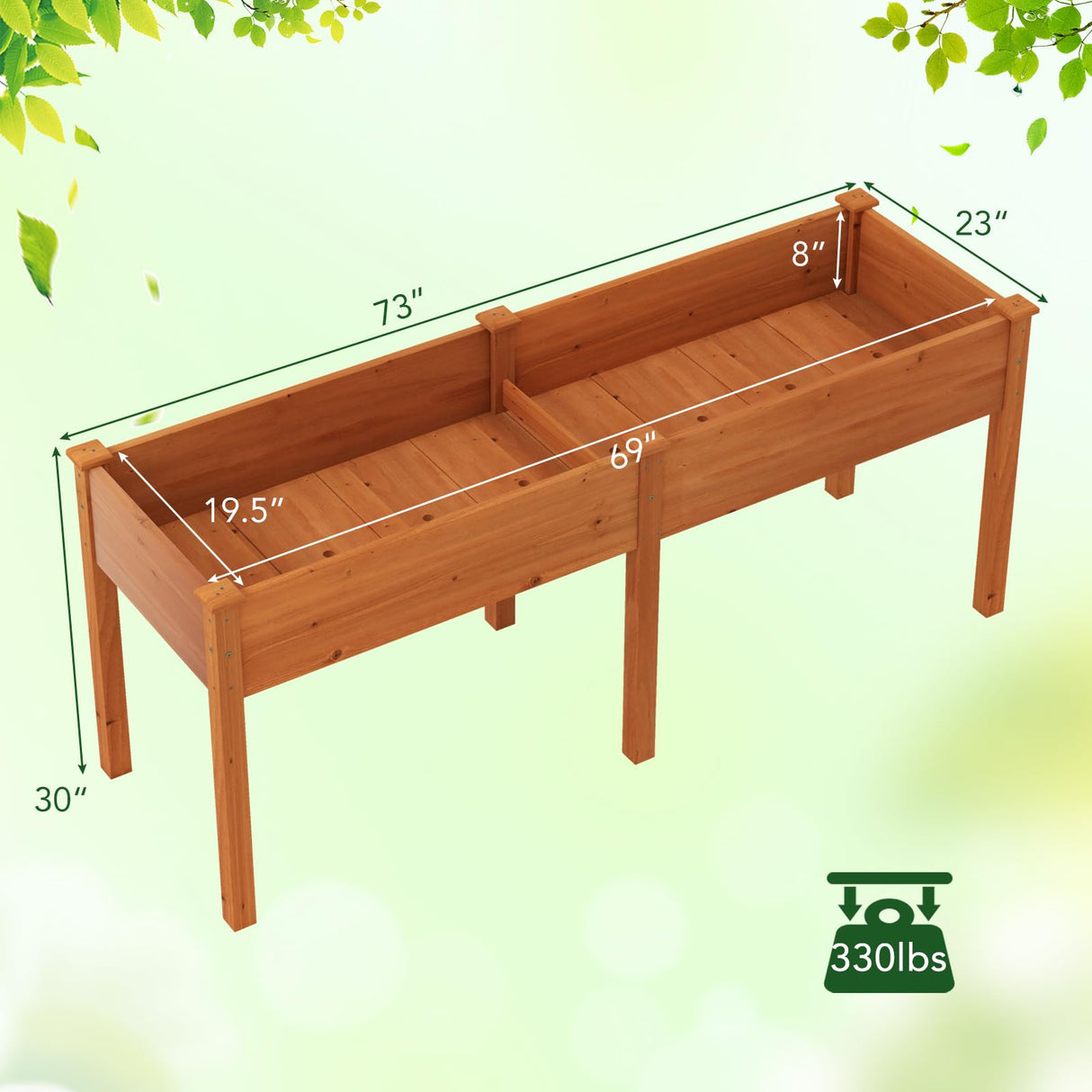 Toolsempire Raised Garden Bed with Legs, Elevated Planter Box with Divider & 8 Drainage Holes, Fir Wood Garden Box for Vegetables, Flowers, Fruits & Herbs (Brown Yellow) Toolsempire