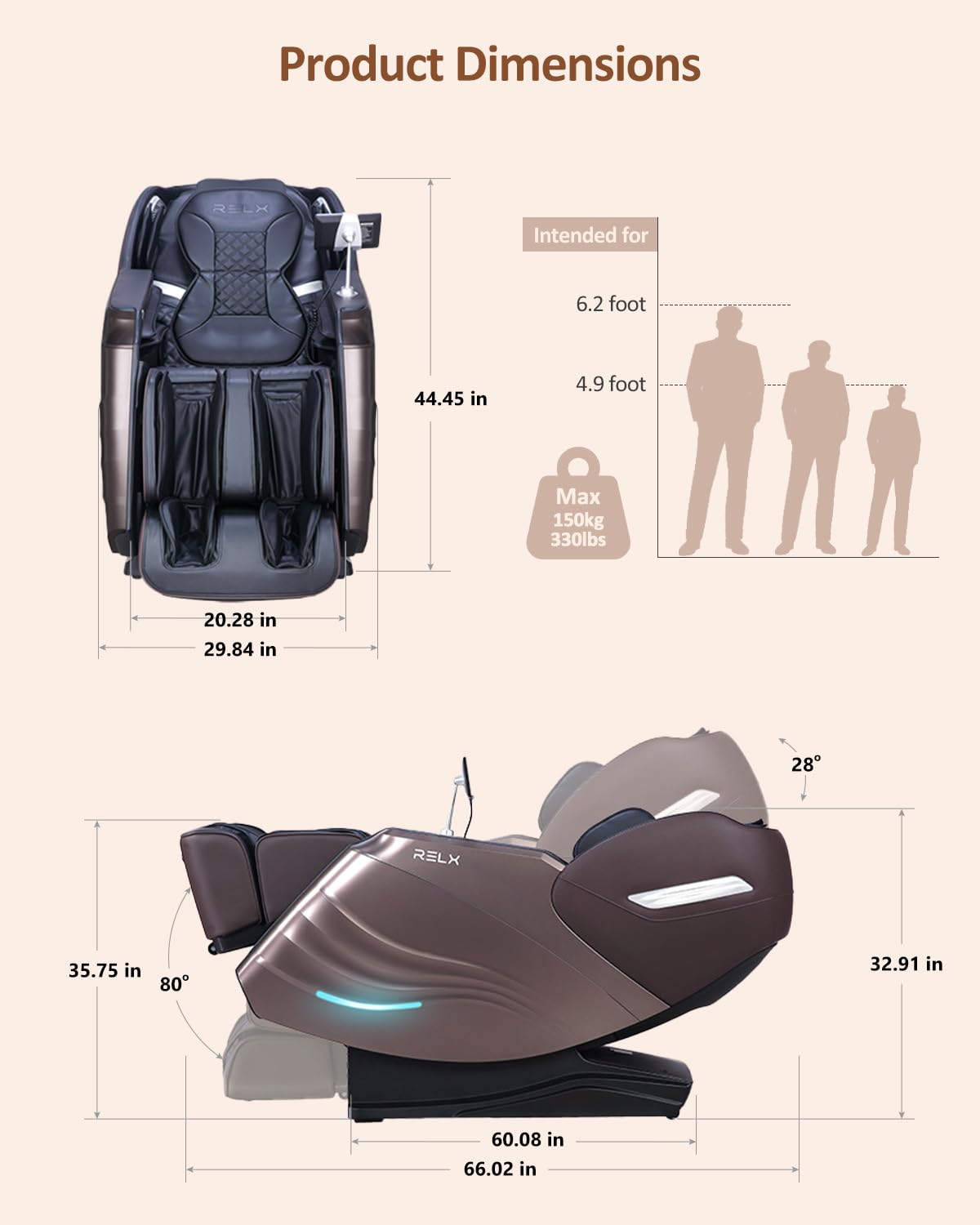 RELX 2025 Massage Chair Full Body, 15 Modes Zero Gravity SL-Track Shiatsu Massage Chair Built-in Heat System, Airbag Massage with Body Scan, Deep Yoga Stretch, Calfrest Extension and AI Control(Brown) RELX