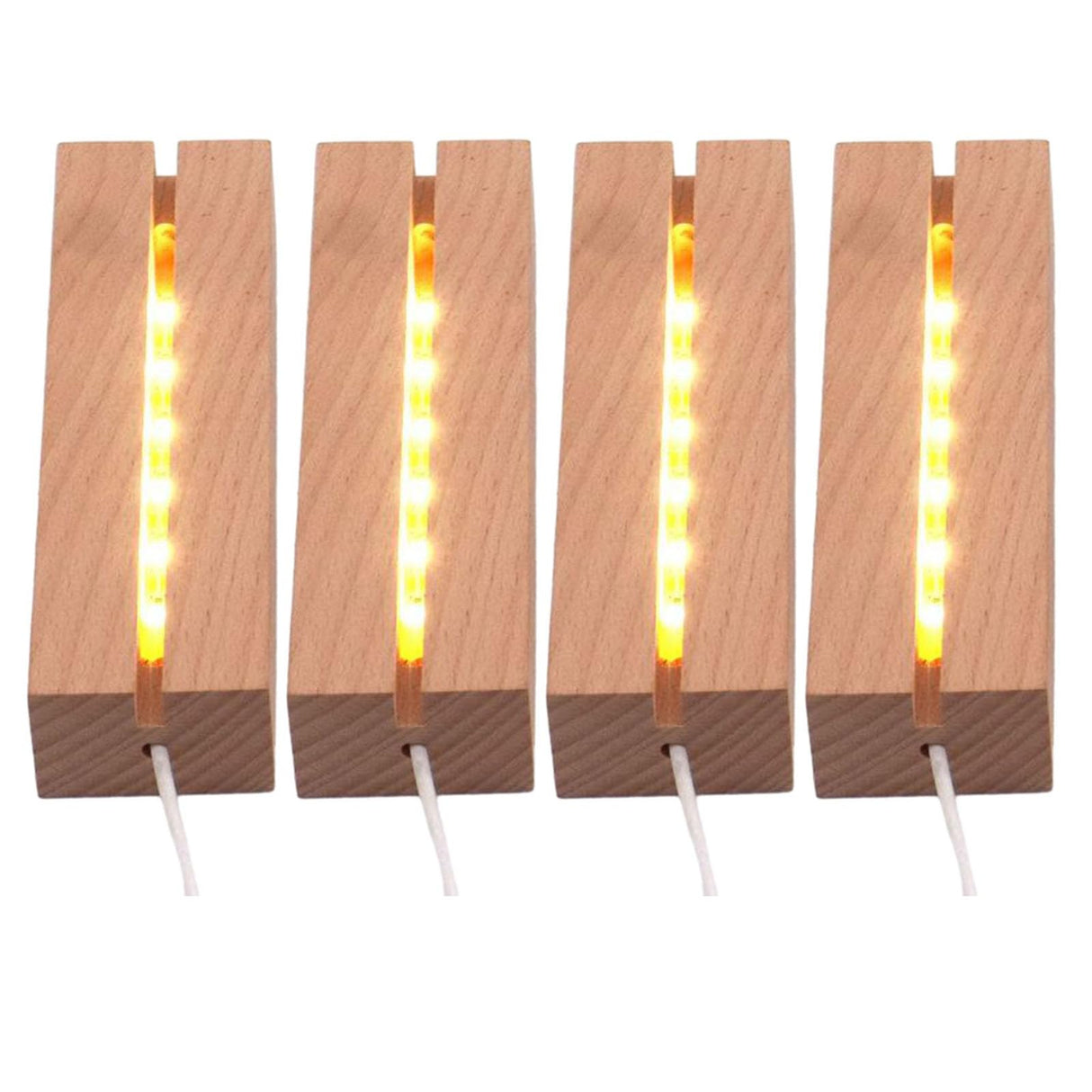 Lyshujli 4Pcs 6" Warm Light Wooden LED Lights Display Pedestal, Rectangle Wood Led Lights Display Base for Acrylic Sheet Plexiglass 3D Crystal Glass Resin Art Lyshujli