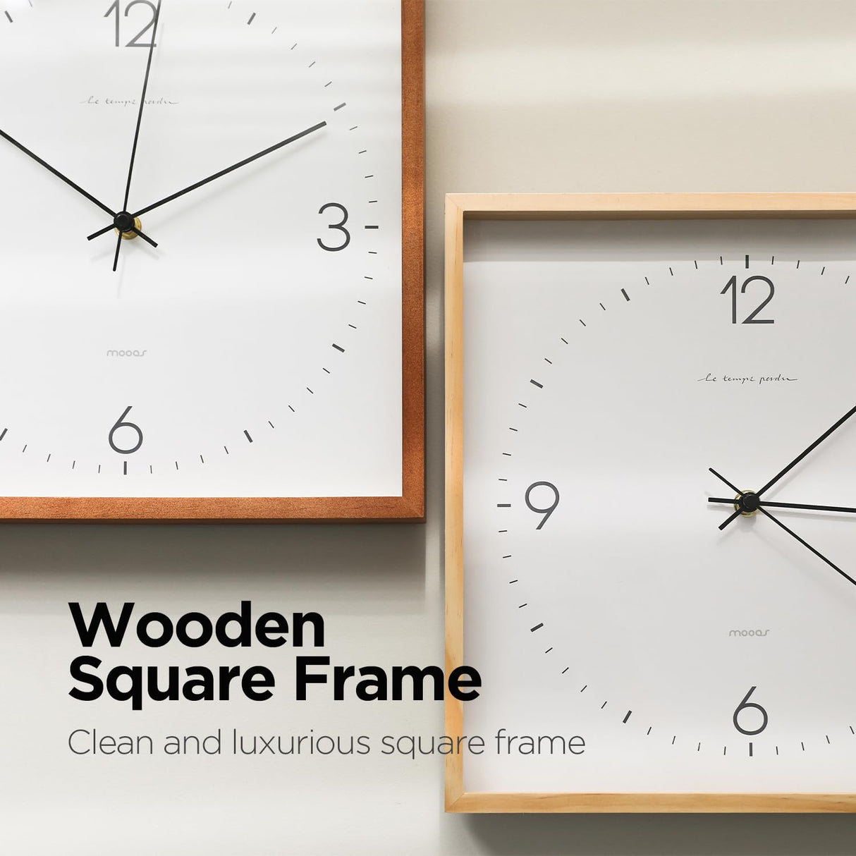 mooas Wooden Frame Flatwood Wall Clock,12" Wood Wall Clock Non-Ticking Sweep Movement Decorative Wall Clock Battery Operated Wall Clock for Home Living Room Kitchen Bedroom Office School(Dark Brown) mooas