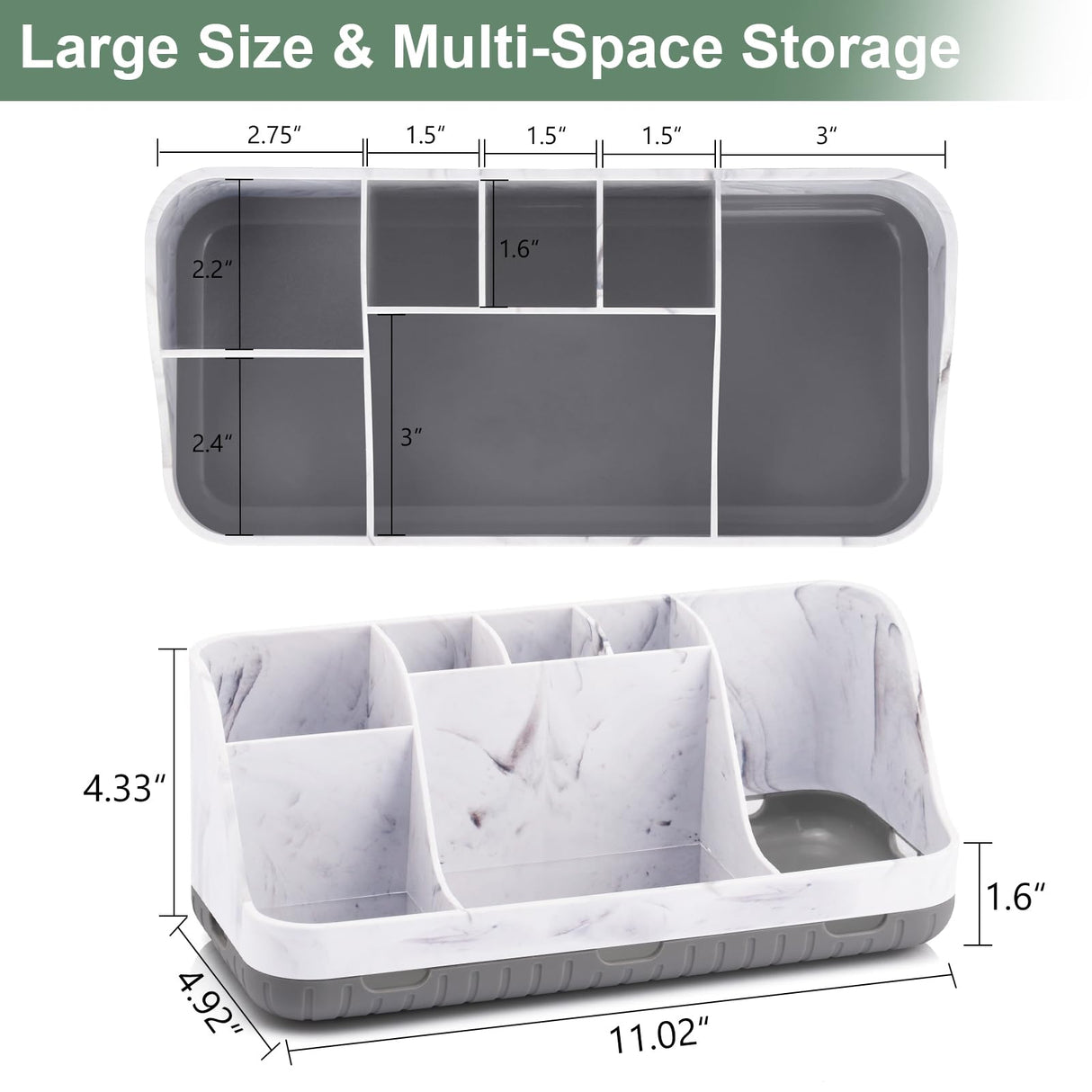 GFWARE Marble Bathroom Countertop Organizer - Detachable 7 Slots Kids Electric Toothbrush and Toothpaste Holde Drainage for Bathroom Accessories Organization Counter Vanity Storage, Grey GFWARE