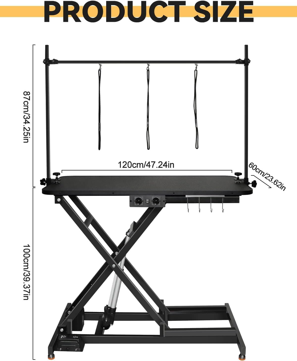 Kalolary Electric Pet Grooming Table for Large Dogs, Heavy Duty Professional X Lift Dog Grooming Table with Anti-Static Non-Slip Rubber Tabletop, 3 Nooses & Clamps & Arms, Black Kalolary