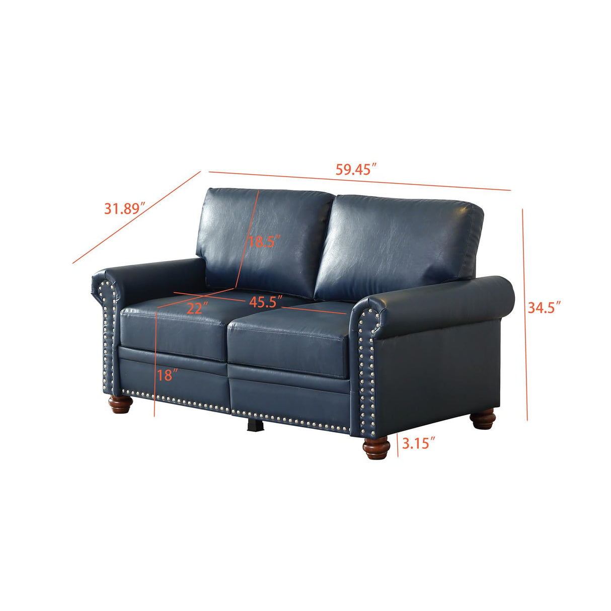 Harper & Bright Designs Faux Leather 2-Seat Loveseat Couch with Hidden Storage Under Seat, Nailhead Trim, Solid Wood Legs, Classical Sofa for Living Room, Office, Apartment, Navy Blue Harper & Bright Designs