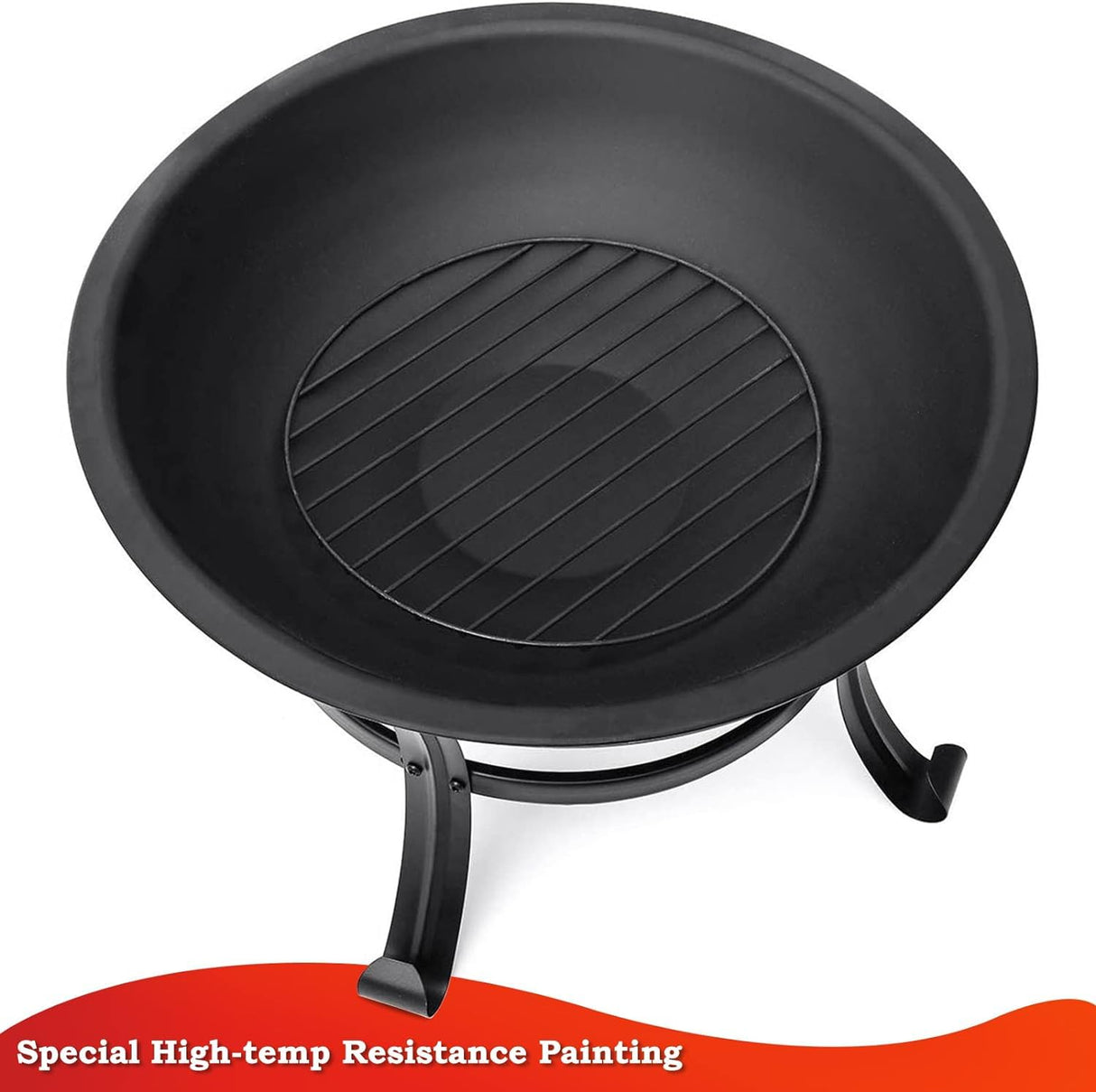 SINGLYFIRE 22 inch Fire Pit for Outside Outdoor Wood Burning Small Bonfire Pit Steel Firepit Bowl for Patio Camping Backyard Deck Picnic Porch,with Spark Screen,Log Grate,Poker SINGLYFIRE