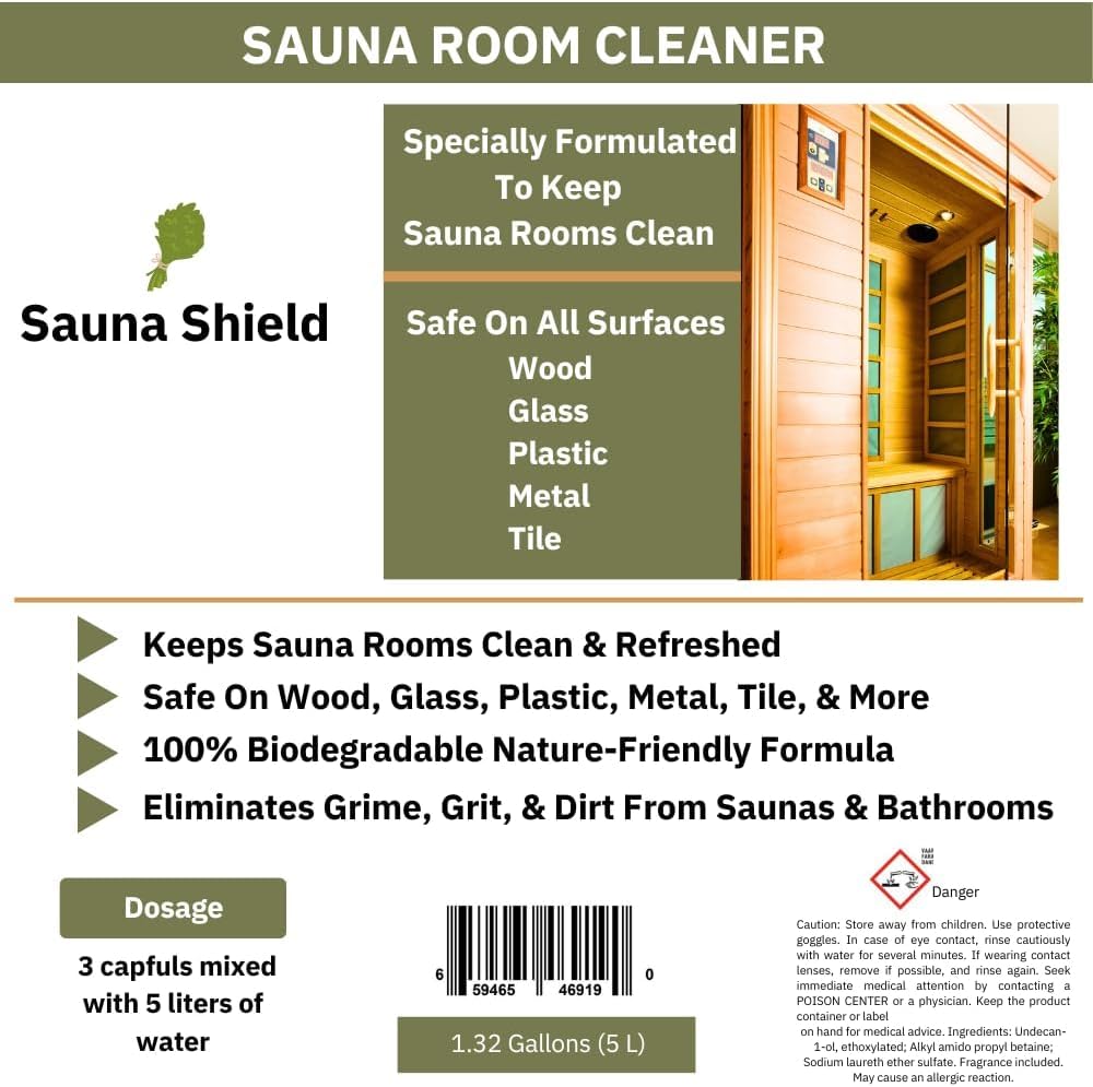 Sauna Shield Sauna Room Cleaner: Renews & Cleanses Sauna Rooms & Sauna Wood (1.32 Gallons) Sauna Shield